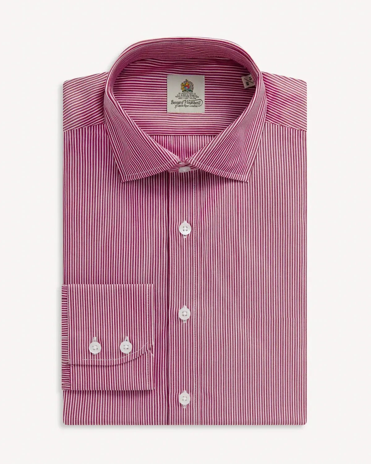 BERNARD WEATHERILL Fine City Stripe Semi-Cutaway Shirt Red/White-MALFORD OF LONDON SAVILE ROW MENSWEAR OUTLET