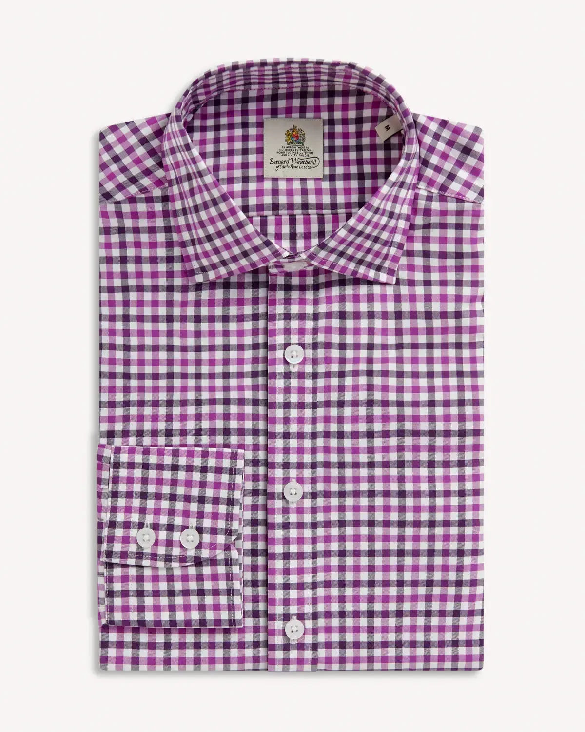 BERNARD WEATHERILL Gingham Twill Classic Fit Shirt Purple/White-MALFORD OF LONDON SAVILE ROW MENSWEAR OUTLET