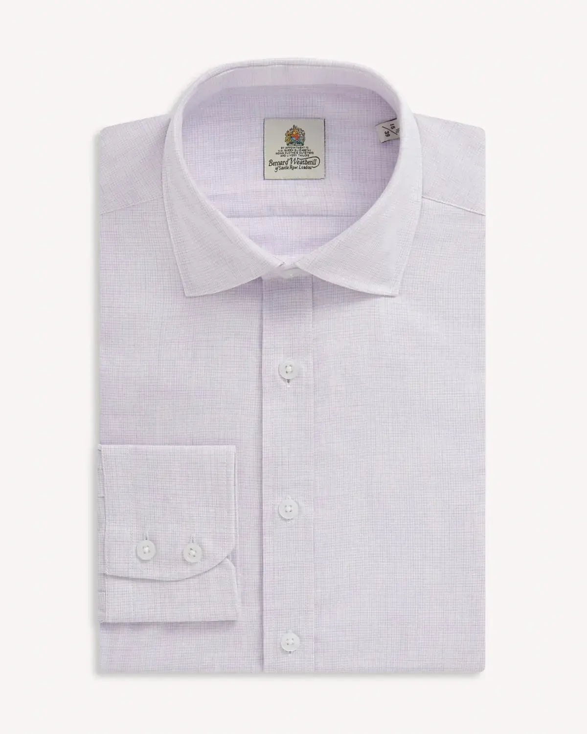 BERNARD WEATHERILL Micro Check Semi-Cutaway Collar Shirt Lilac/White-MALFORD OF LONDON SAVILE ROW MENSWEAR OUTLET
