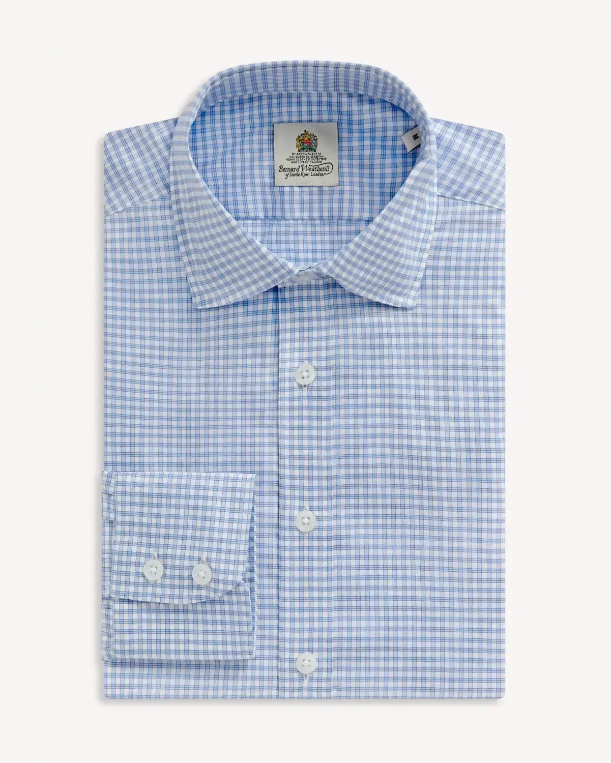 BERNARD WEATHERILL Micro Check Semi-Cutaway Shirt Blue/White-MALFORD OF LONDON SAVILE ROW MENSWEAR OUTLET