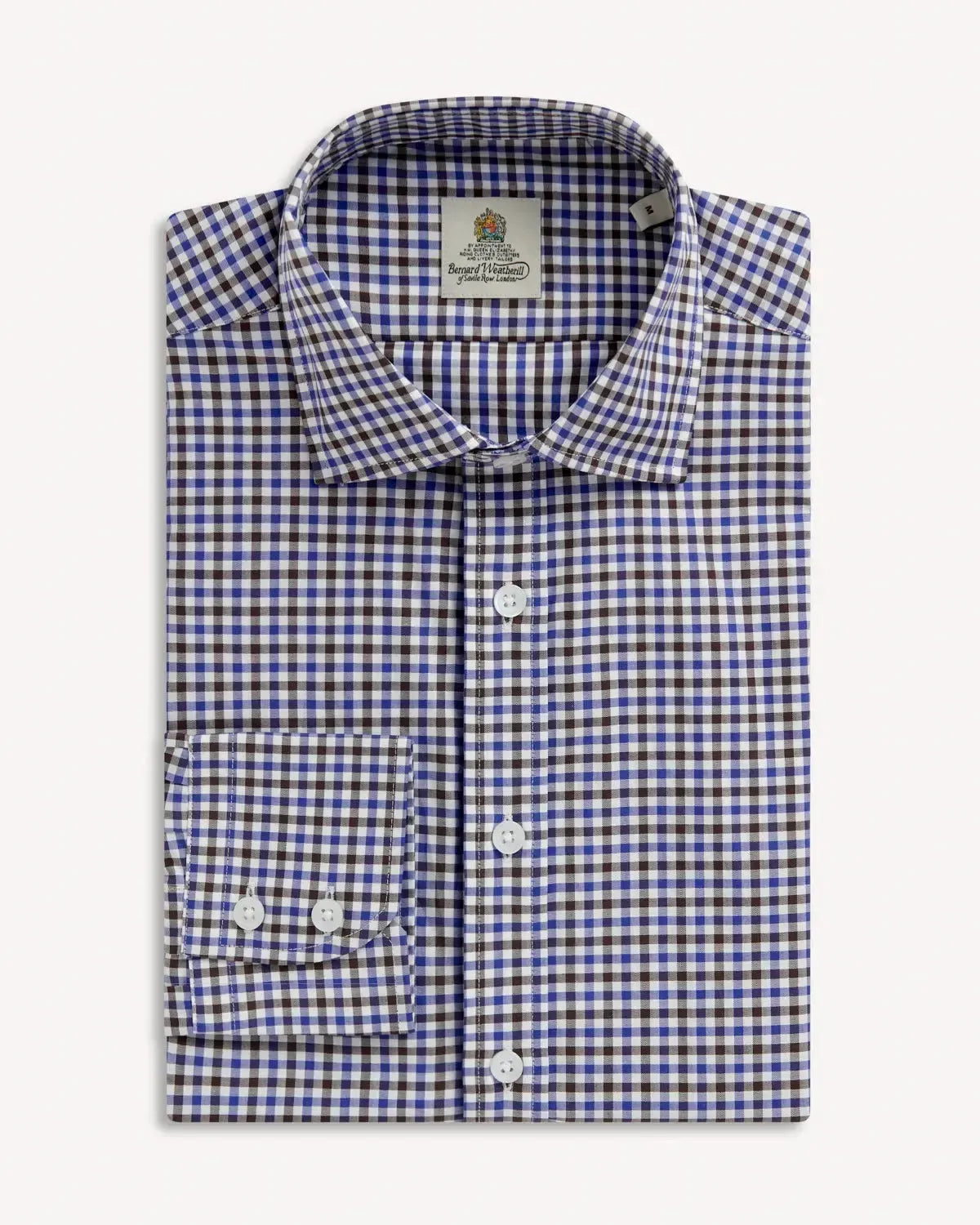 BERNARD WEATHERILL Micro Gingham Country Twill Shirt Blue/Green/White-MALFORD OF LONDON SAVILE ROW MENSWEAR OUTLET
