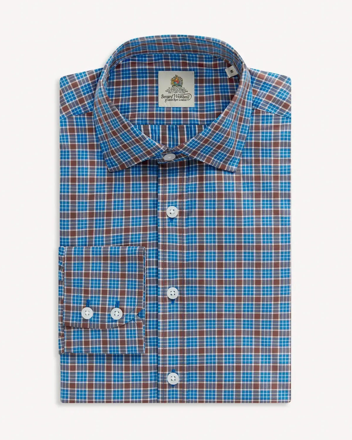 BERNARD WEATHERILL Multi Check Poplin Shirt Brown/Blue-MALFORD OF LONDON SAVILE ROW MENSWEAR OUTLET
