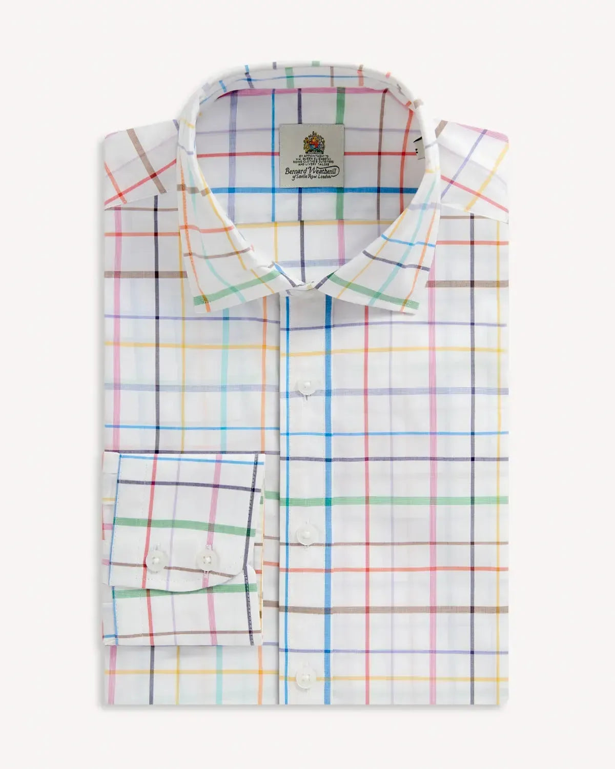 BERNARD WEATHERILL Multi Windowpane Check Shirt White/Yellow-MALFORD OF LONDON SAVILE ROW MENSWEAR OUTLET