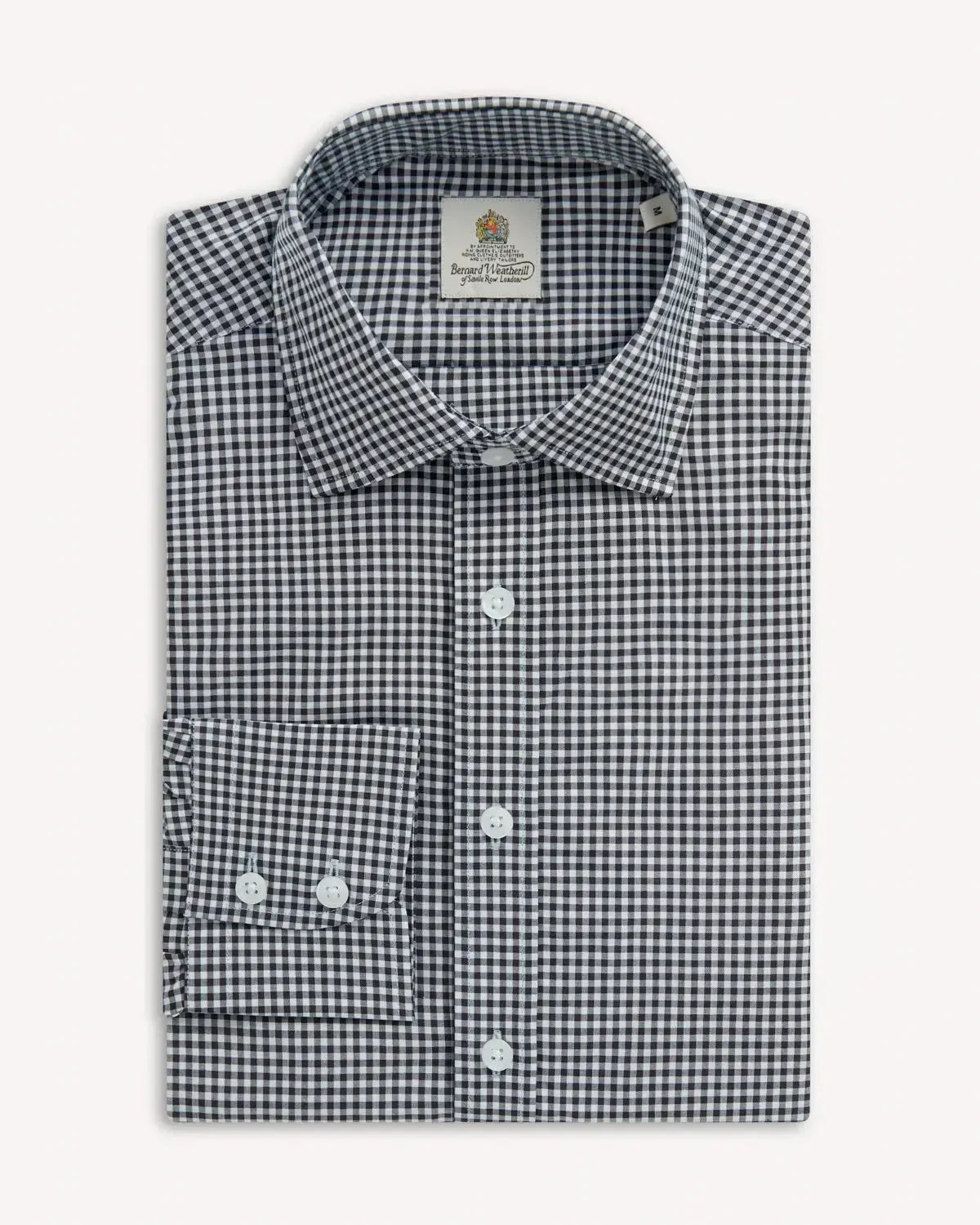 BERNARD WEATHERILL Poplin Micro Gingham Shirt Black/White-MALFORD OF LONDON SAVILE ROW MENSWEAR OUTLET