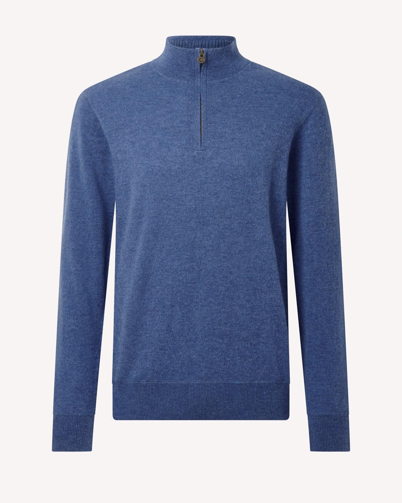 BERNARD WEATHERILL Stand Collar Pullover Jumper Channel Isle Blue-MALFORD OF LONDON SAVILE ROW MENSWEAR OUTLET