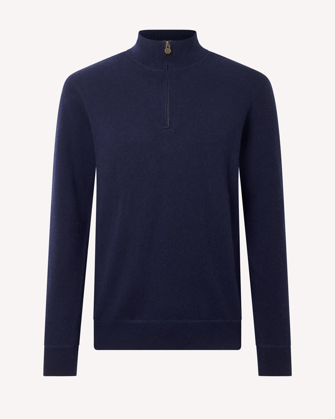 BERNARD WEATHERILL Stand Collar Pullover Jumper Savile Row Navy-MALFORD OF LONDON SAVILE ROW MENSWEAR OUTLET