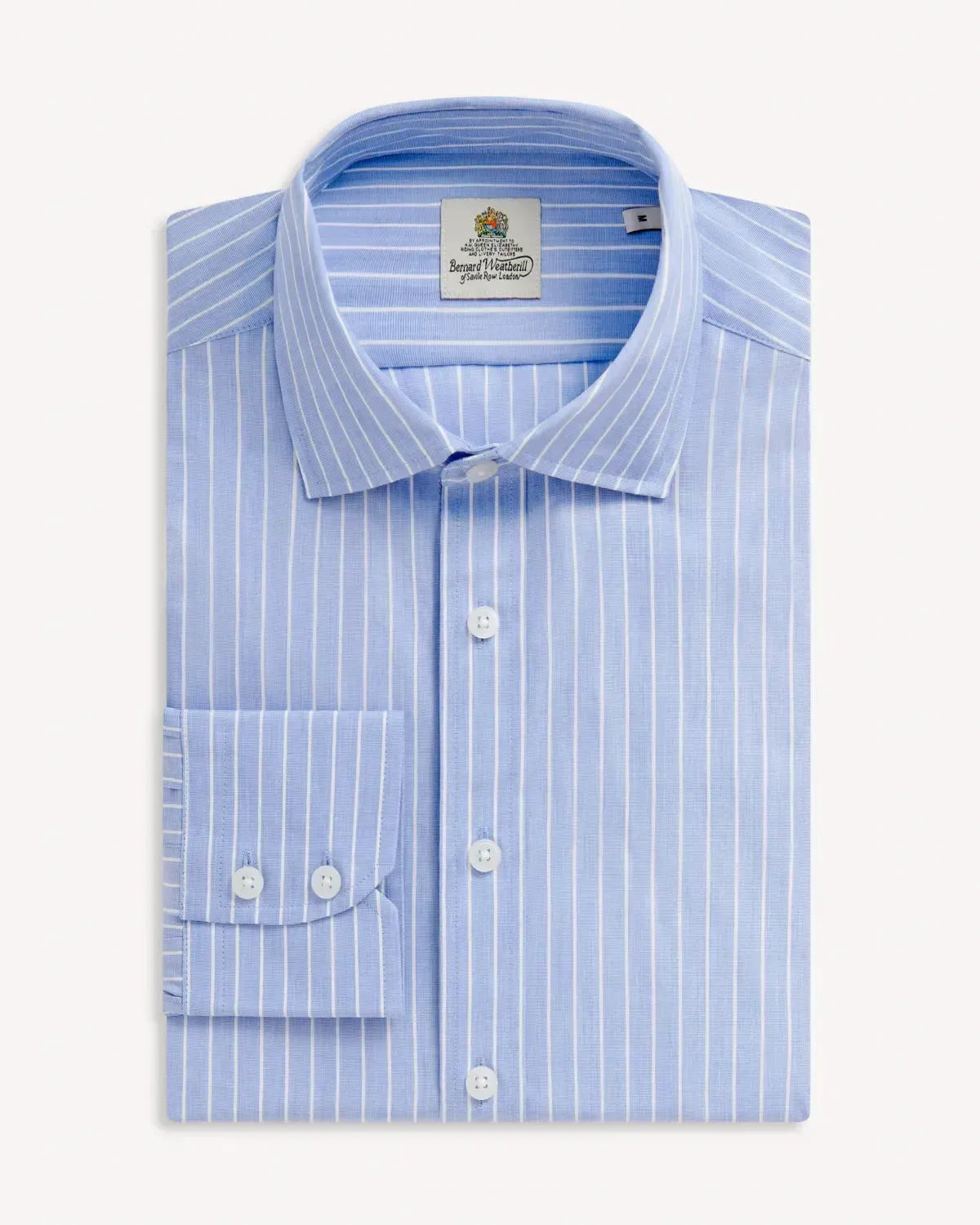 BERNARD WEATHERILL Stripe Semi-Cutaway Collar Shirt Sky/White-MALFORD OF LONDON SAVILE ROW MENSWEAR OUTLET