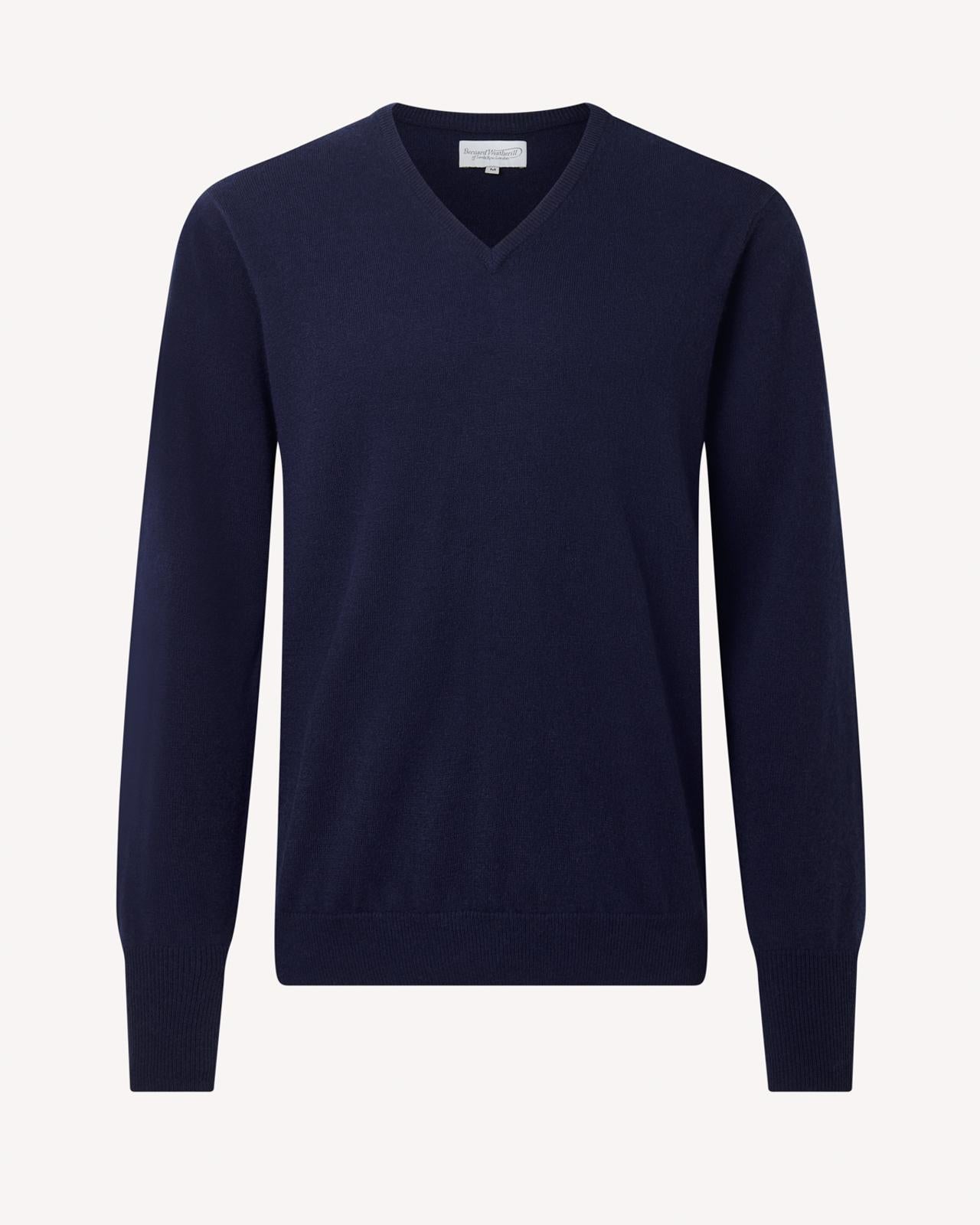 BERNARD WEATHERILL V-neck Pullover Jumper Savile Row Navy-MALFORD OF LONDON SAVILE ROW MENSWEAR OUTLET