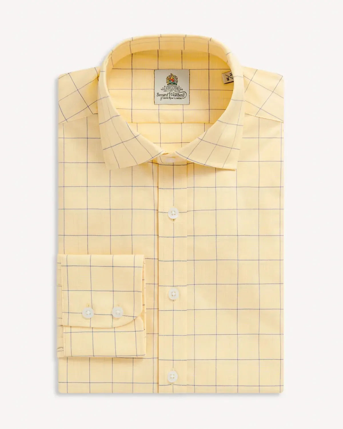BERNARD WEATHERILL Windowpane Check Semi-Cutaway Shirt Yellow/Blue-MALFORD OF LONDON SAVILE ROW MENSWEAR OUTLET