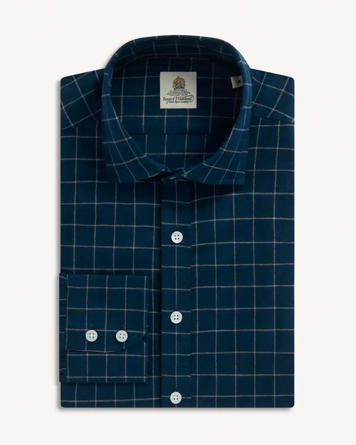 BERNARD WEATHERILL Windowpane Check Shirt Navy/Grey-MALFORD OF LONDON SAVILE ROW MENSWEAR OUTLET