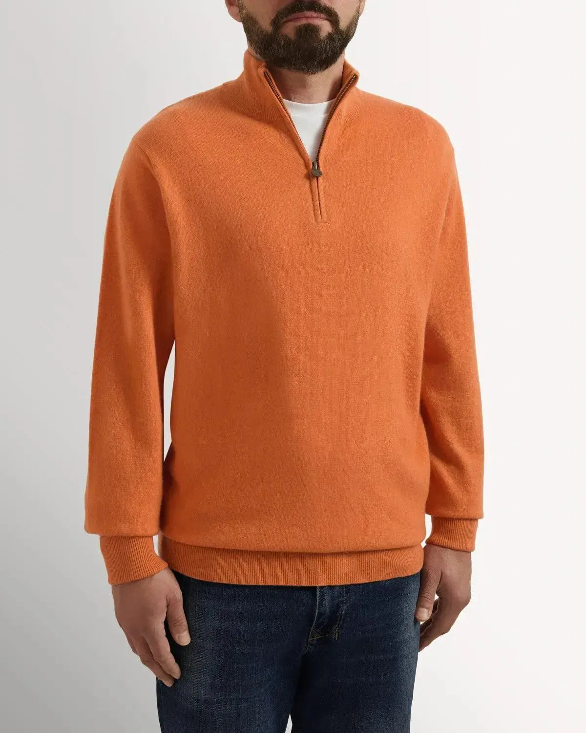 BW 1/4 Zip Cashmere Mix Burnt Orange-MALFORD OF LONDON SAVILE ROW MENSWEAR OUTLET