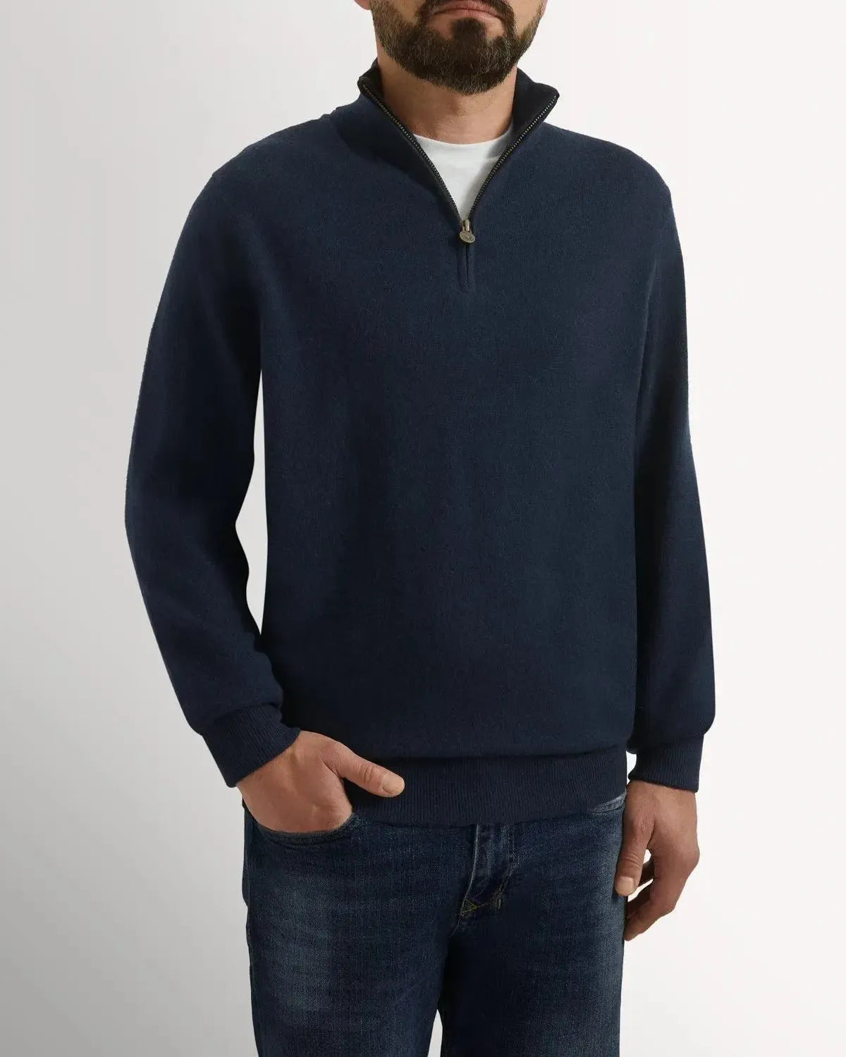 BW 1/4 Zip Cashmere Mix NAVY-MALFORD OF LONDON SAVILE ROW MENSWEAR OUTLET