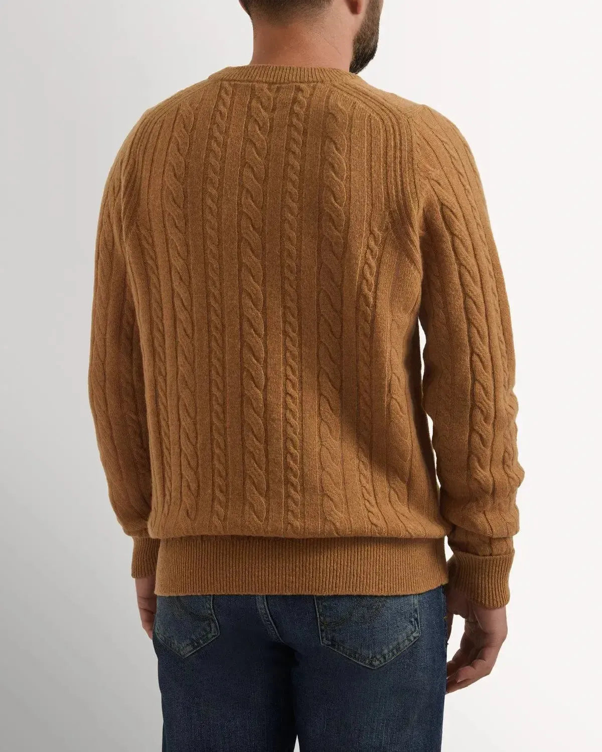 BW Lambswool Cable Knit CAMEL-MALFORD OF LONDON SAVILE ROW MENSWEAR OUTLET