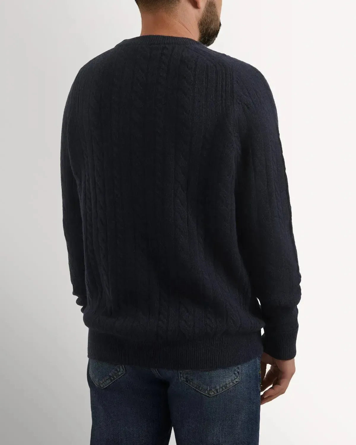 BW Lambswool Cable Knit NAVY-MALFORD OF LONDON SAVILE ROW MENSWEAR OUTLET