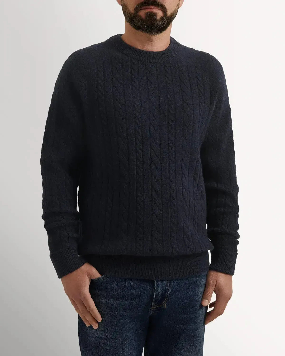 BW Lambswool Cable Knit NAVY-MALFORD OF LONDON SAVILE ROW MENSWEAR OUTLET