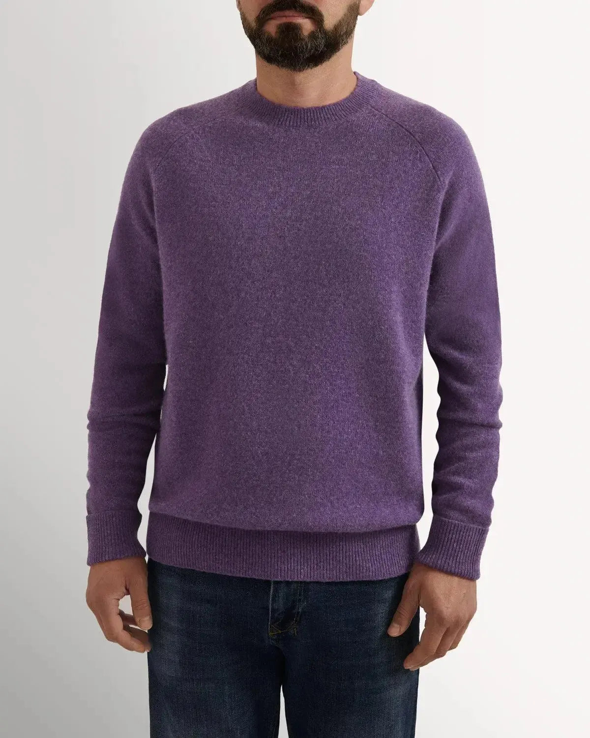 BW Lambswool Plain Crew Neck HEATHER-MALFORD OF LONDON SAVILE ROW MENSWEAR OUTLET