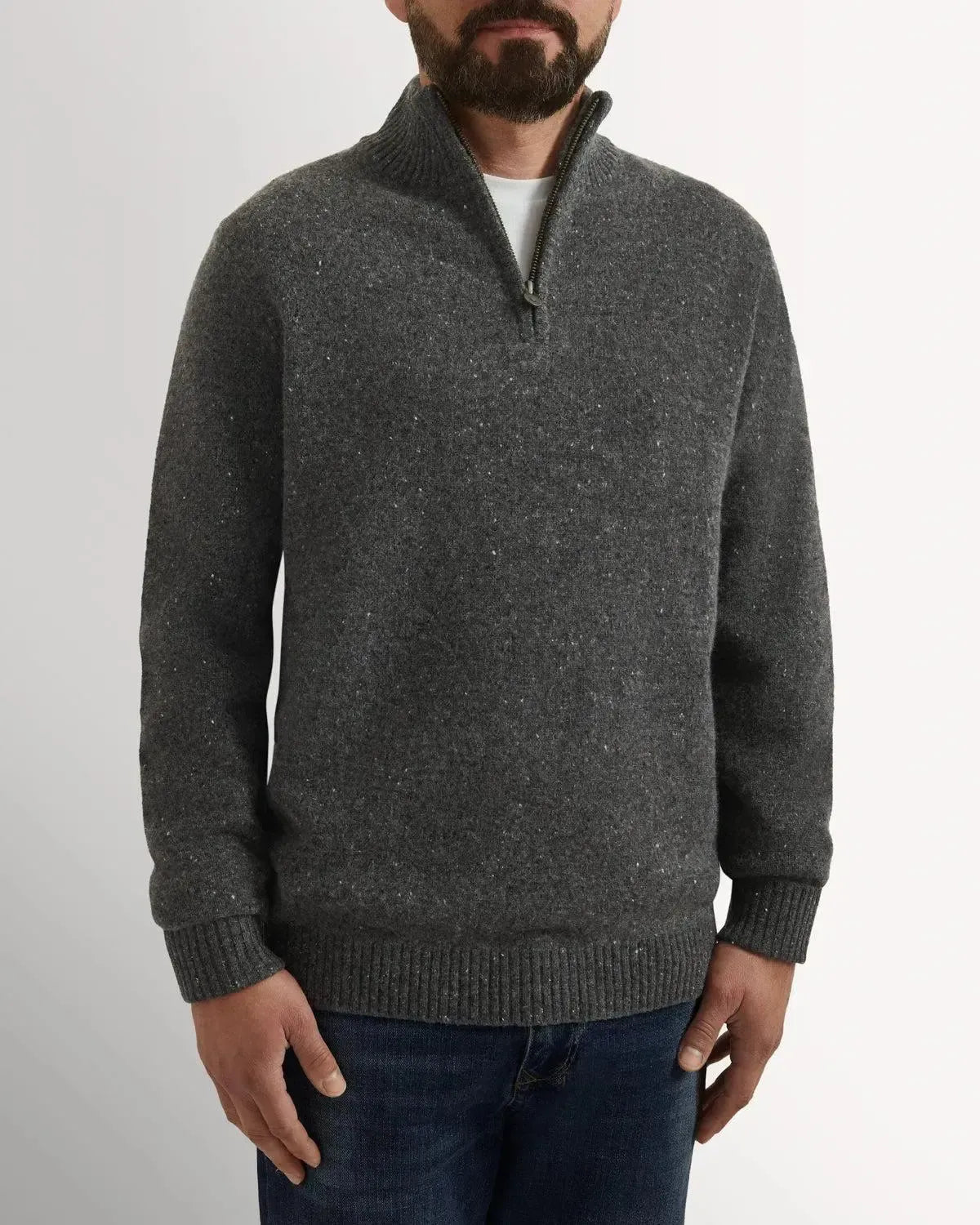 Bernard Weatherill 1/4 Zip Melange Neps Grey-MALFORD OF LONDON SAVILE ROW MENSWEAR OUTLET