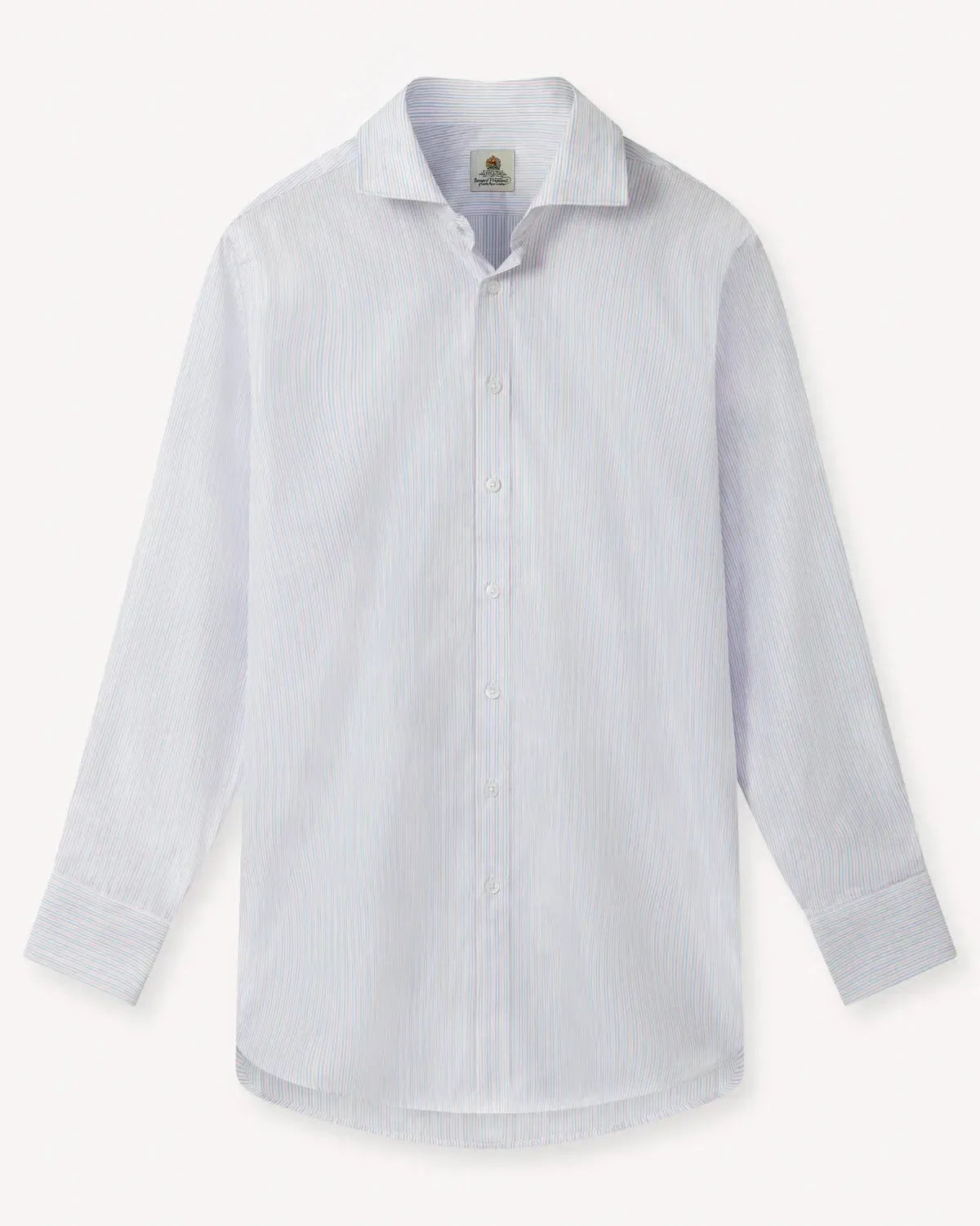 Bernard Weatherill City Stripe Semi-Cutaway Shirt White Blue Pink-MALFORD OF LONDON SAVILE ROW MENSWEAR OUTLET