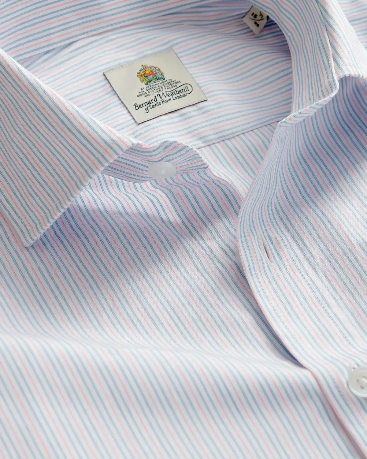 Bernard Weatherill City Stripe Semi-Cutaway Shirt White Blue Pink-MALFORD OF LONDON SAVILE ROW MENSWEAR OUTLET