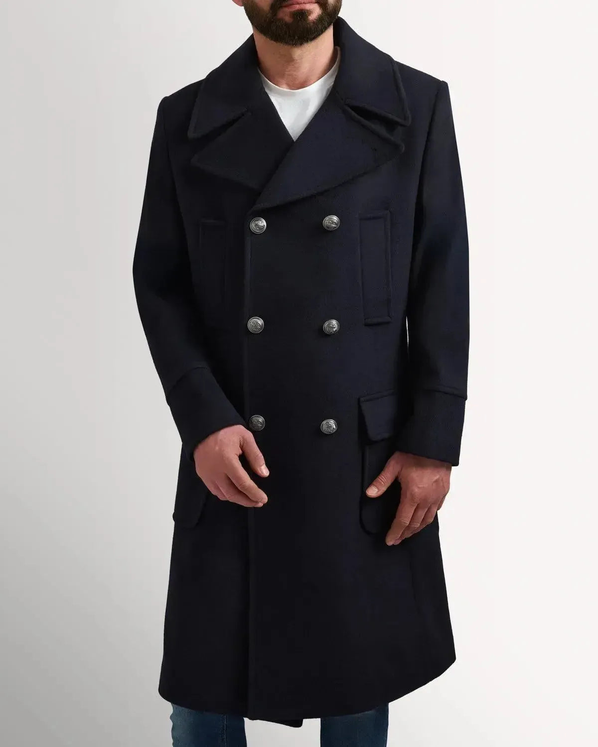 Bernard Weatherill DB Peacoat 3/4 Length Navy-MALFORD OF LONDON SAVILE ROW MENSWEAR OUTLET