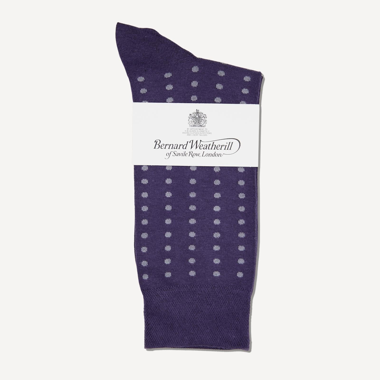 Bernard Weatherill Dot Socks Grape/Silver-MALFORD OF LONDON SAVILE ROW MENSWEAR OUTLET