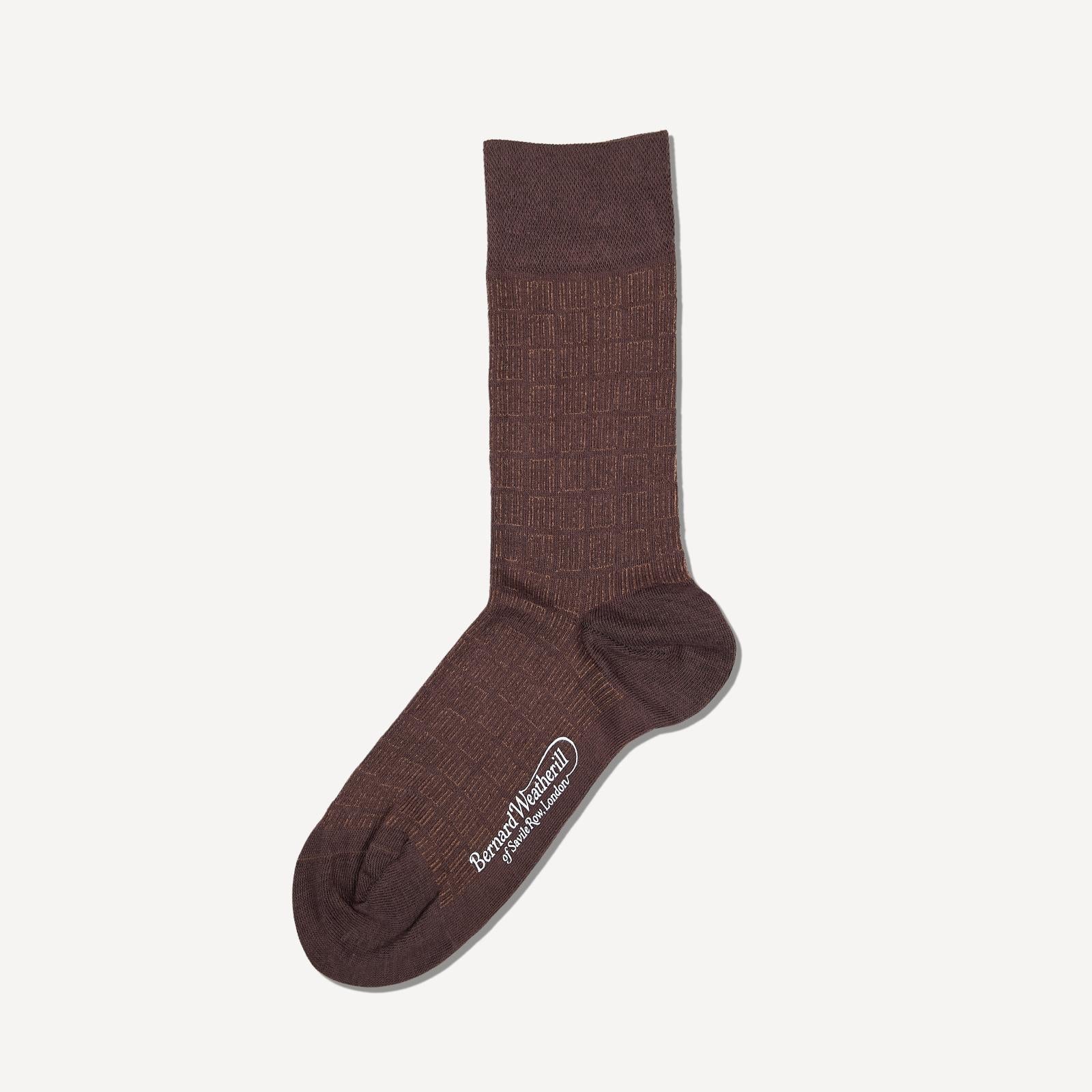 Bernard Weatherill Geometic Socks Chestnut/Brown-MALFORD OF LONDON SAVILE ROW MENSWEAR OUTLET