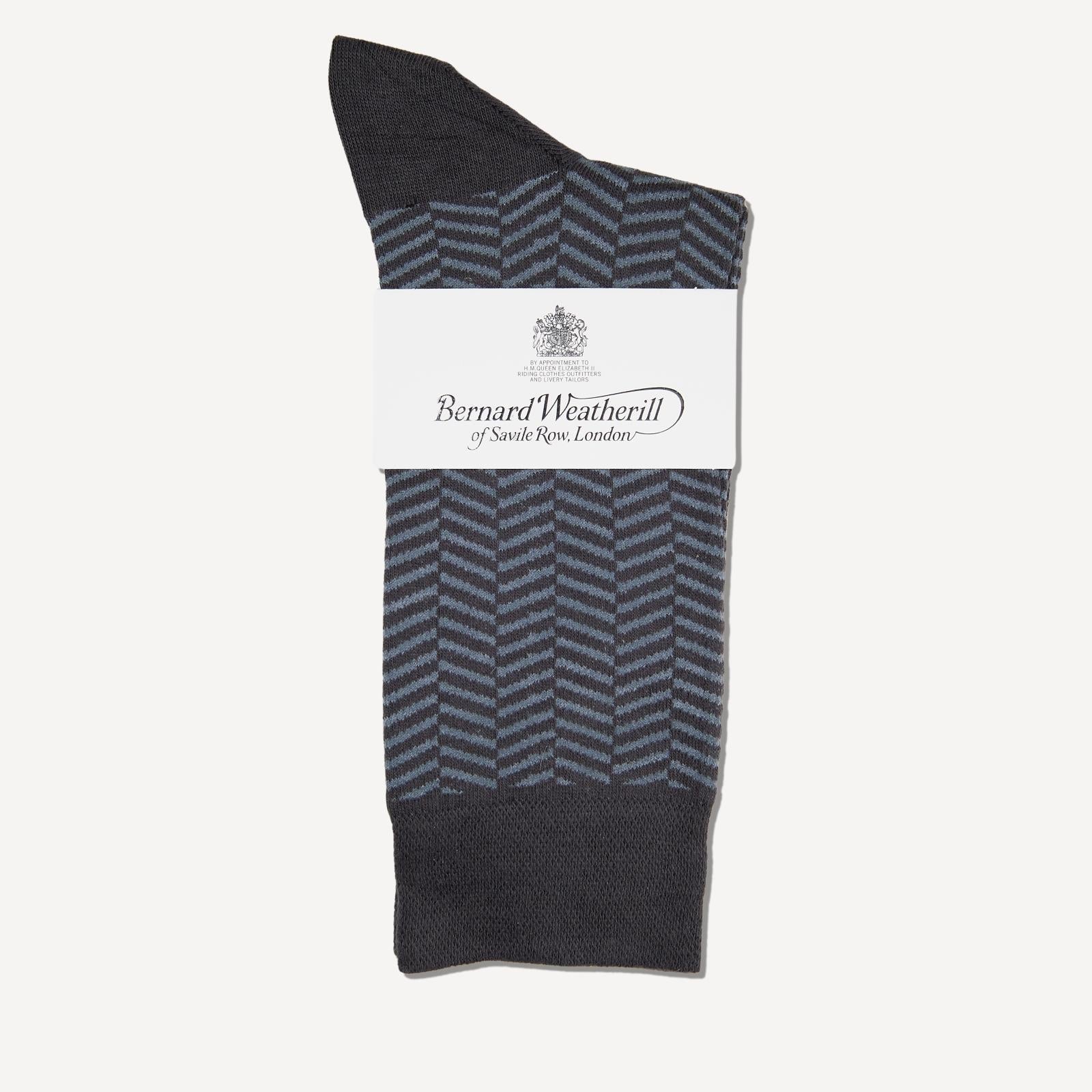 Bernard Weatherill Herringbone Socks Gunmetal/Grey-MALFORD OF LONDON SAVILE ROW MENSWEAR OUTLET