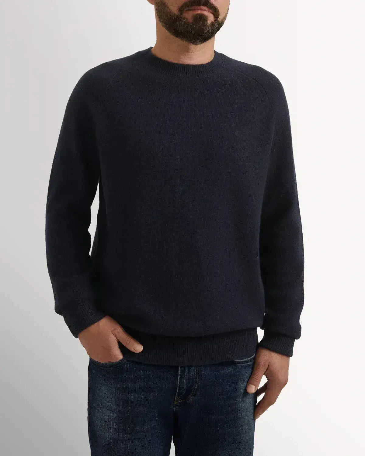 Bernard Weatherill Lambswool Plain Crew Neck Navy-MALFORD OF LONDON SAVILE ROW MENSWEAR OUTLET