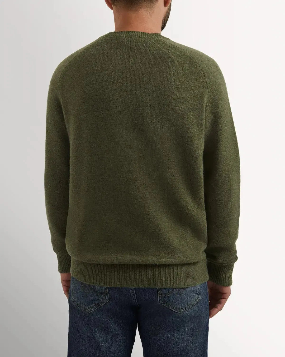 Bernard Weatherill Lambswool Plain Crew Neck Thyme-MALFORD OF LONDON SAVILE ROW MENSWEAR OUTLET