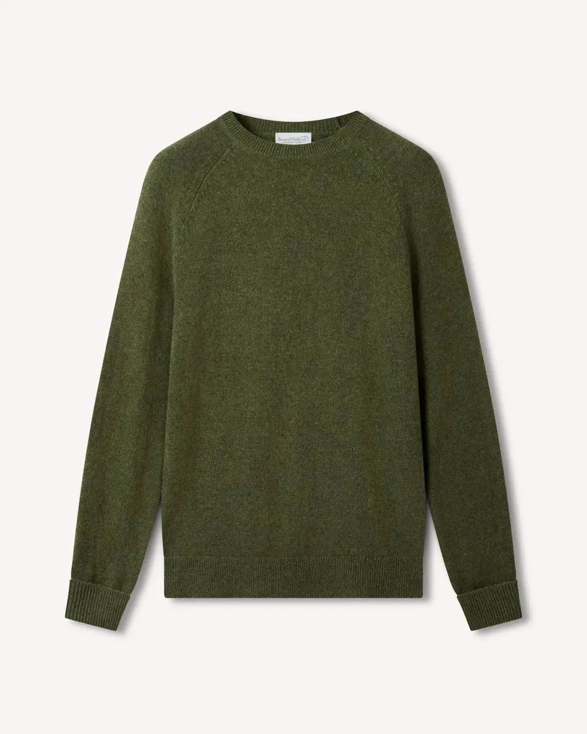 Bernard Weatherill Lambswool Plain Crew Neck Thyme-MALFORD OF LONDON SAVILE ROW MENSWEAR OUTLET
