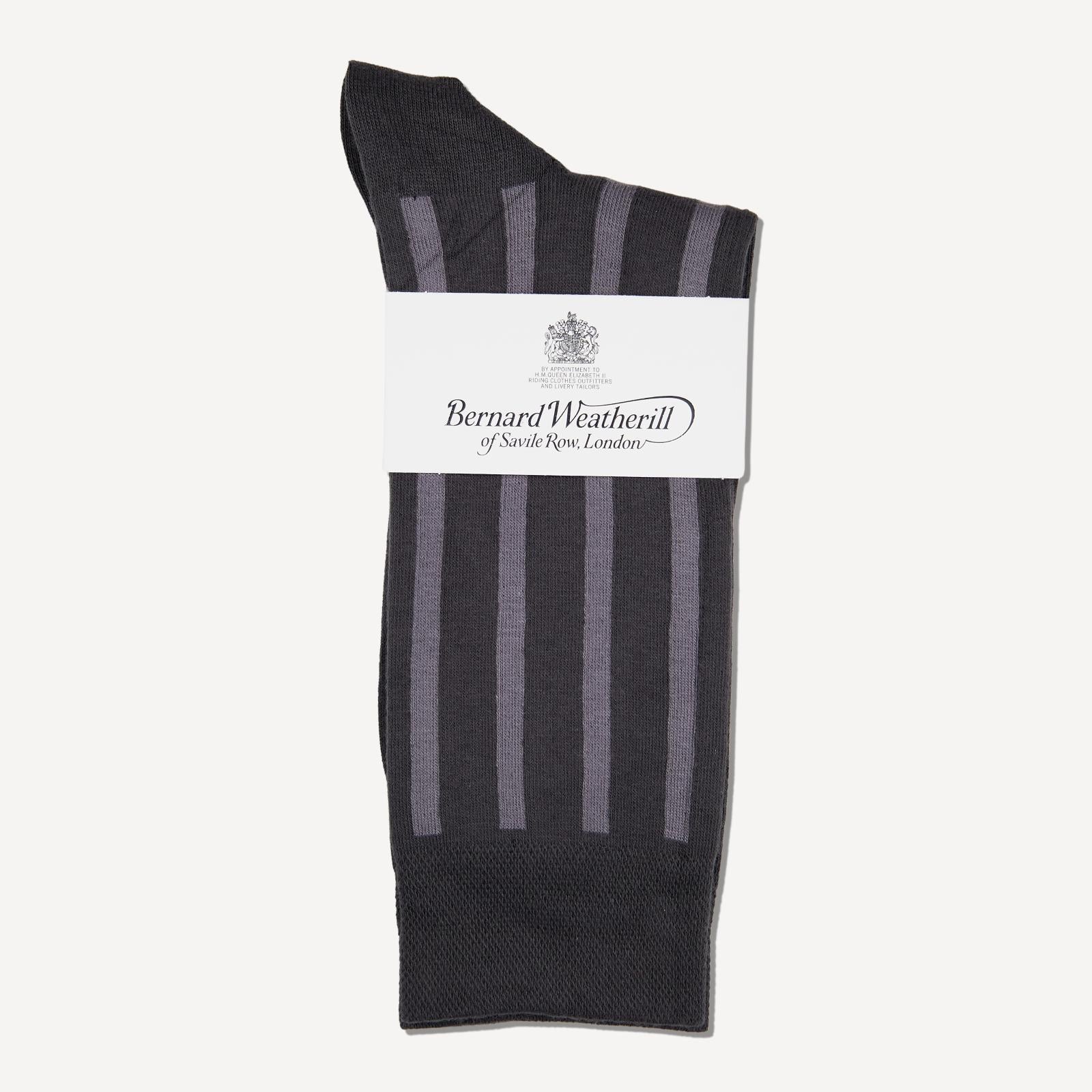 Bernard Weatherill Large Stripe Socks Gunmetal/Grey-MALFORD OF LONDON SAVILE ROW MENSWEAR OUTLET