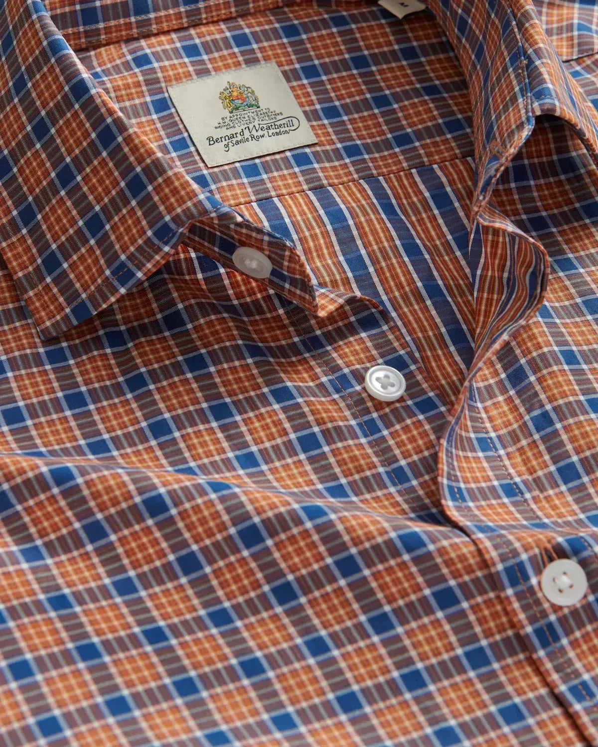 Bernard Weatherill Multi Check Semi-Cutaway Poplin Shirt Orange Blue-MALFORD OF LONDON SAVILE ROW MENSWEAR OUTLET