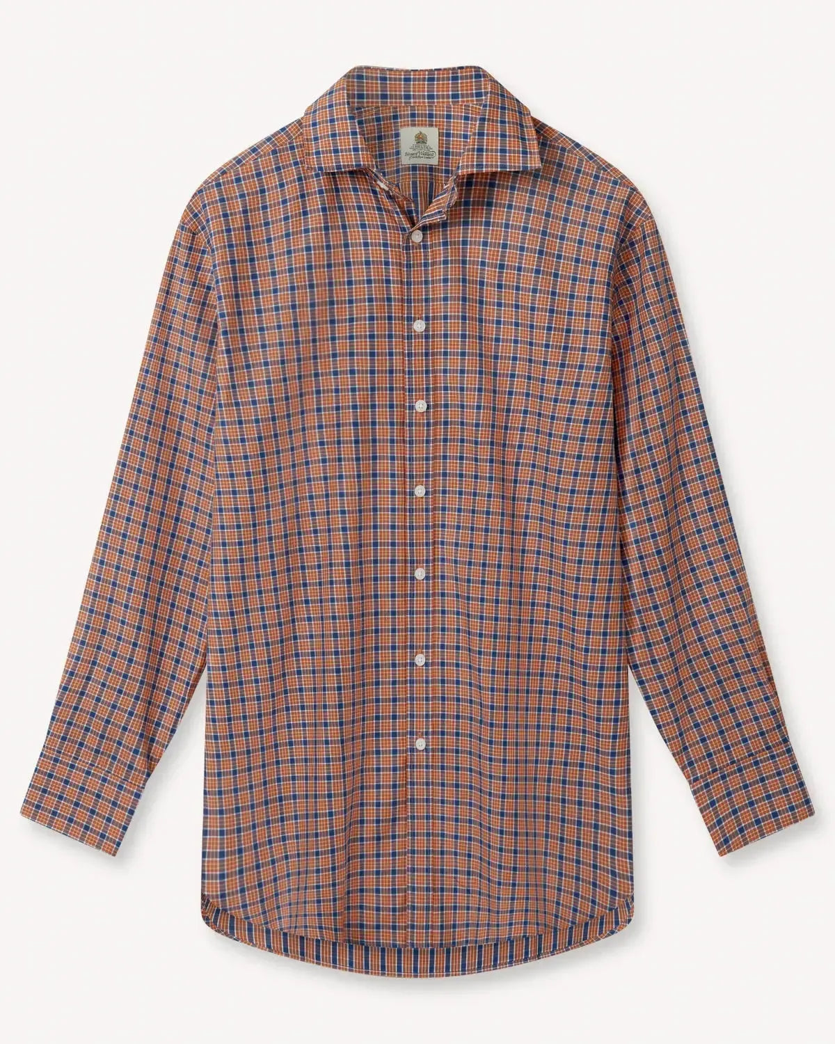 Bernard Weatherill Multi Check Semi-Cutaway Poplin Shirt Orange Blue-MALFORD OF LONDON SAVILE ROW MENSWEAR OUTLET