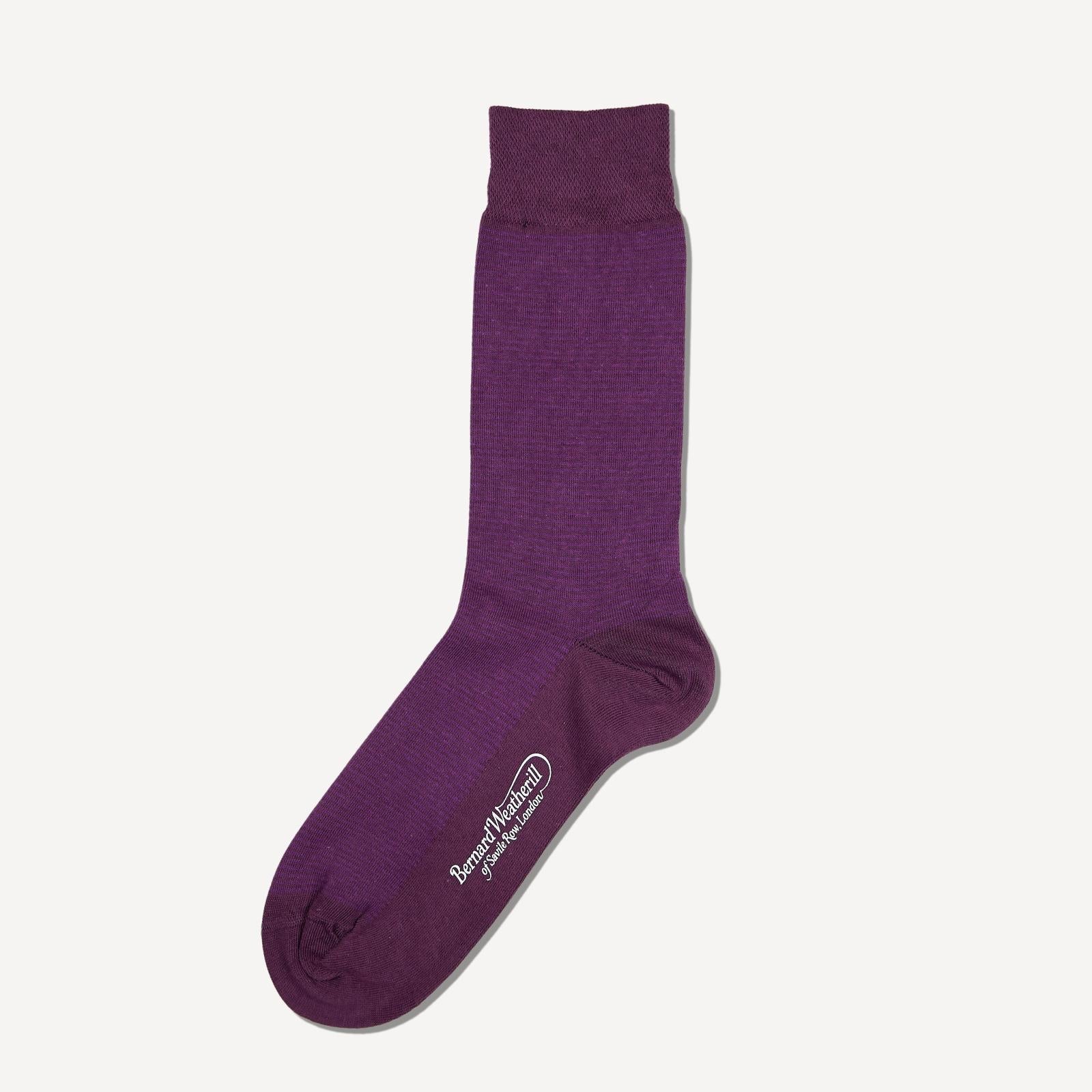 Bernard Weatherill Small Stripe Socks Purple-MALFORD OF LONDON SAVILE ROW MENSWEAR OUTLET