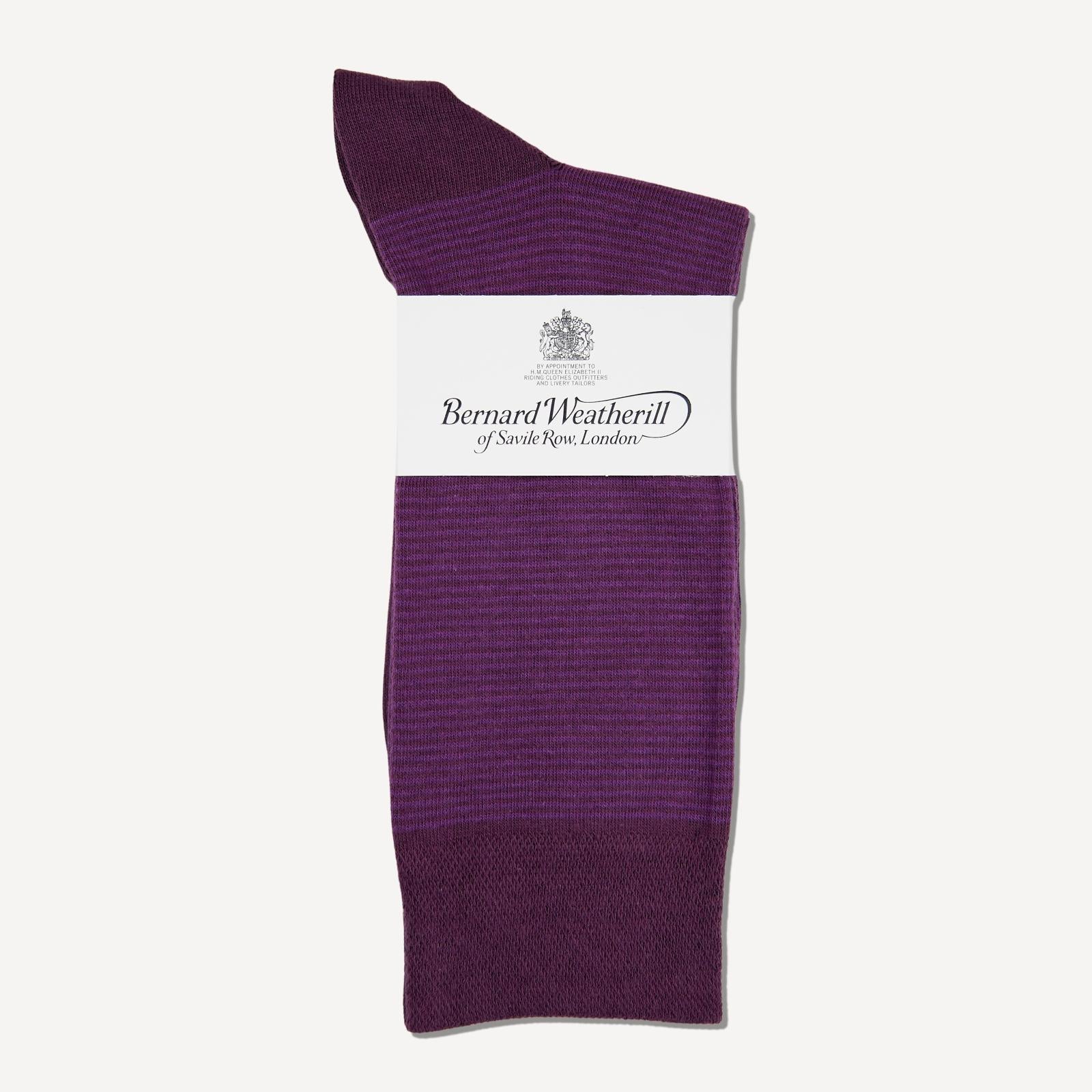 Bernard Weatherill Small Stripe Socks Purple-MALFORD OF LONDON SAVILE ROW MENSWEAR OUTLET