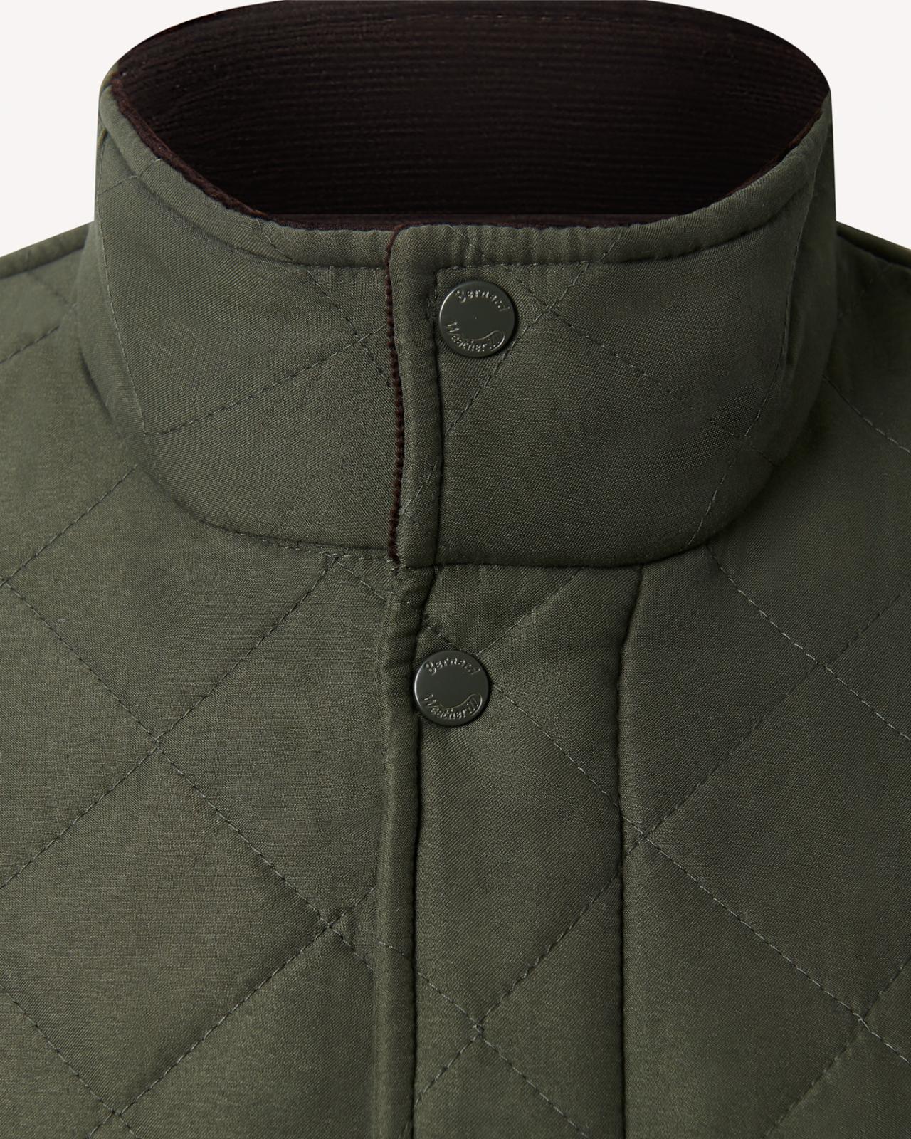 Bernard Weatherill Stand Collar Padded Jacket Khaki Green-MALFORD OF LONDON SAVILE ROW MENSWEAR OUTLET