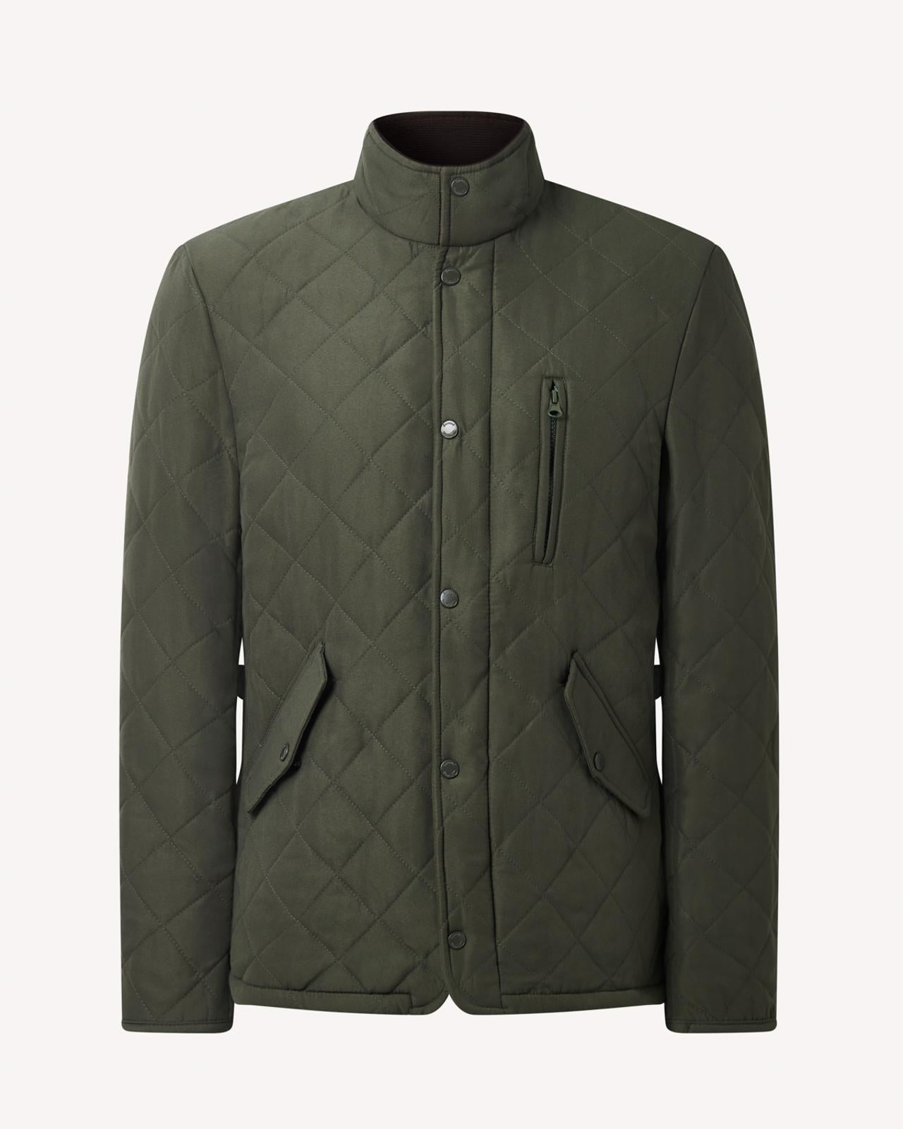 Bernard Weatherill Stand Collar Padded Jacket Khaki Green-MALFORD OF LONDON SAVILE ROW MENSWEAR OUTLET