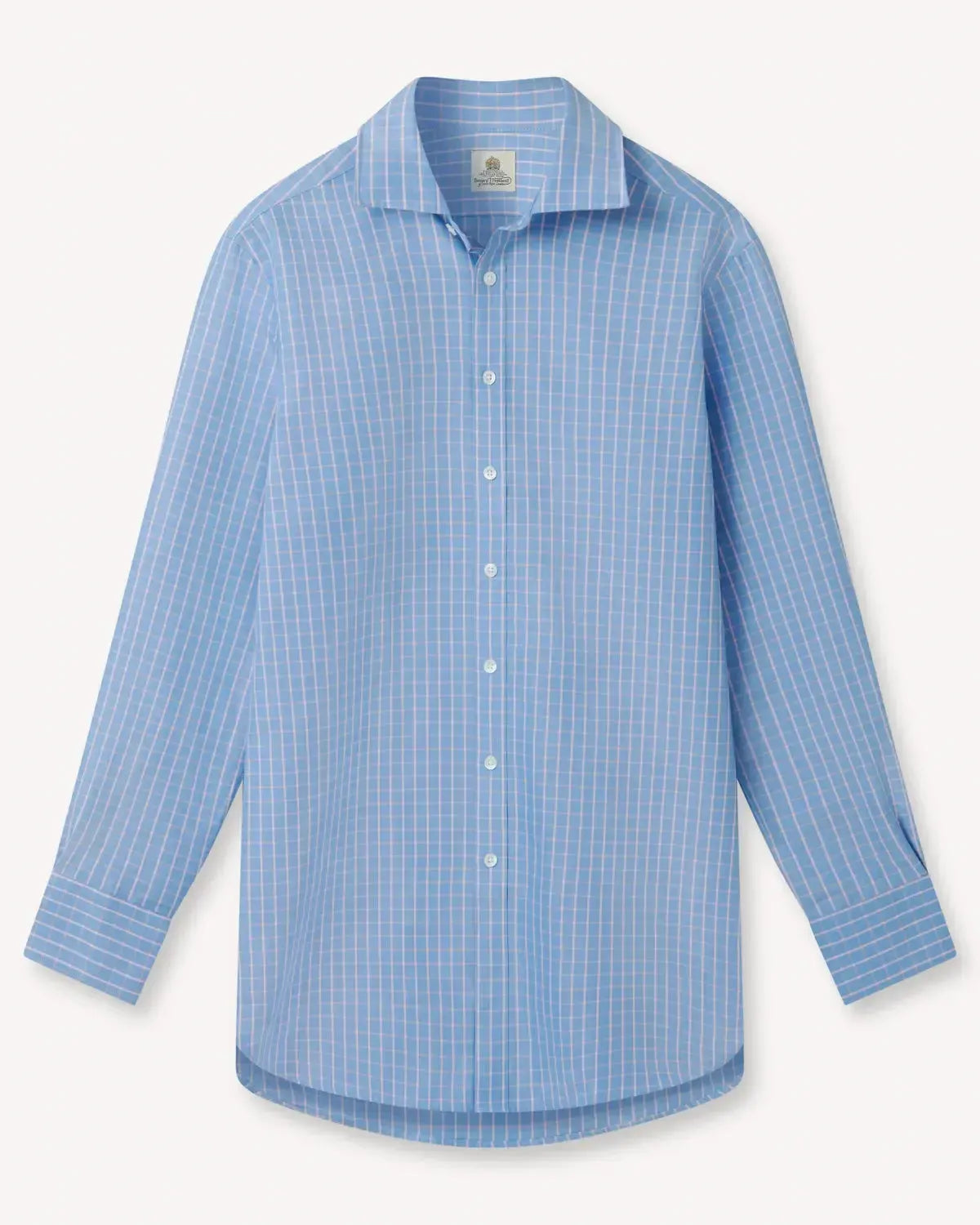 Bernard Weatherill Windowpane Oxford Cotton Shirt Blue White-MALFORD OF LONDON SAVILE ROW MENSWEAR OUTLET