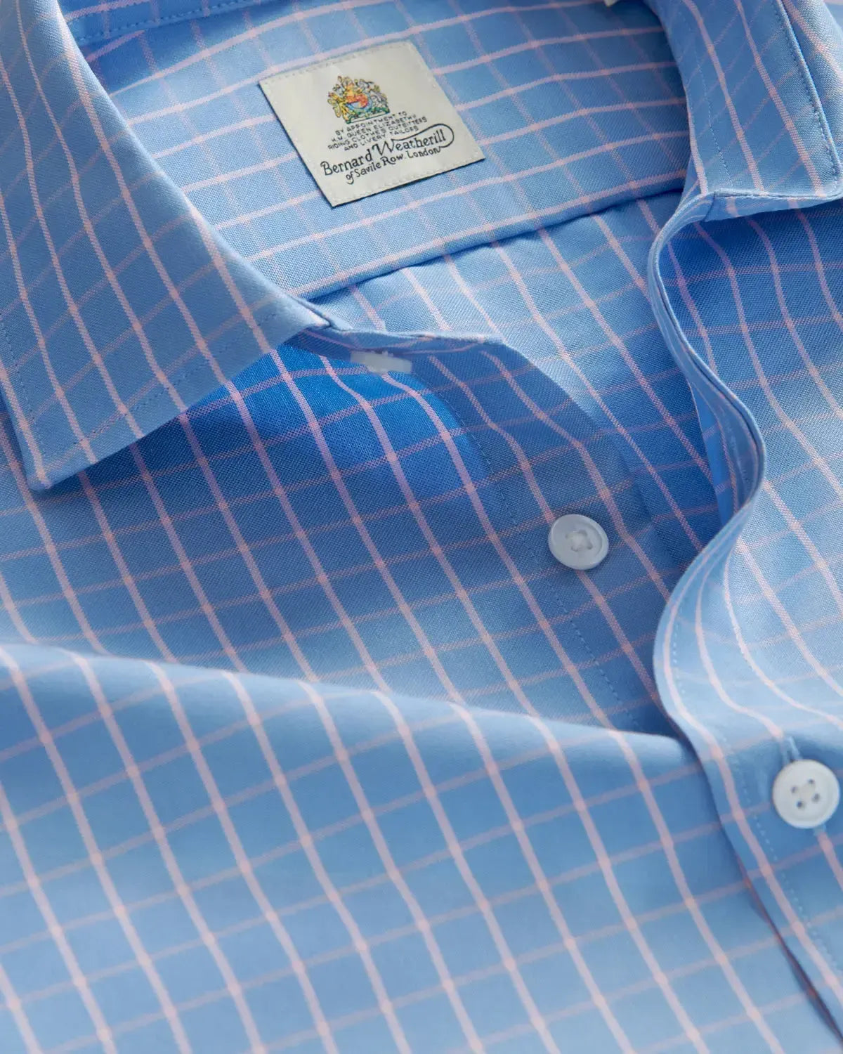 Bernard Weatherill Windowpane Oxford Cotton Shirt Blue White-MALFORD OF LONDON SAVILE ROW MENSWEAR OUTLET