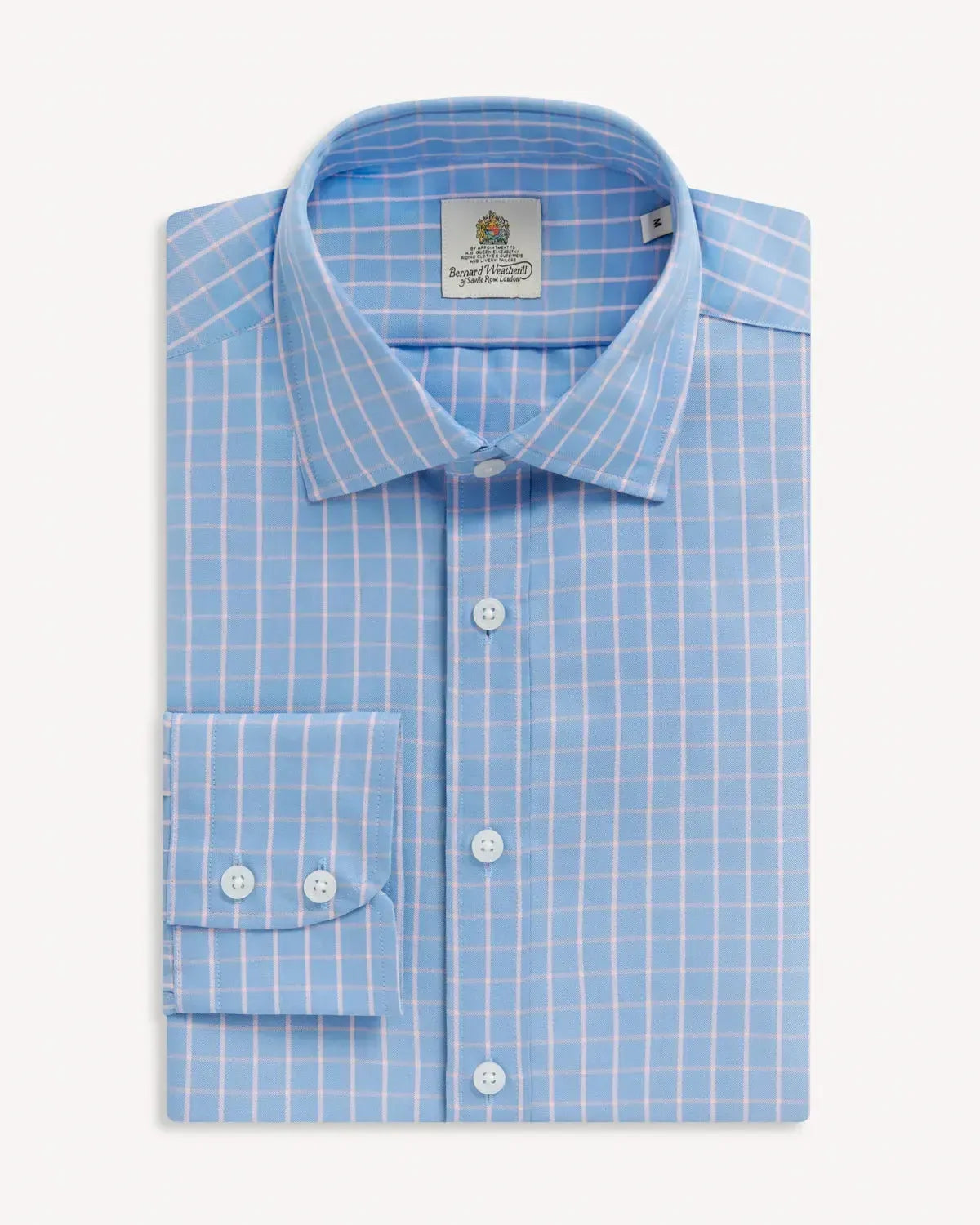Bernard Weatherill Windowpane Oxford Cotton Shirt Blue White-MALFORD OF LONDON SAVILE ROW MENSWEAR OUTLET