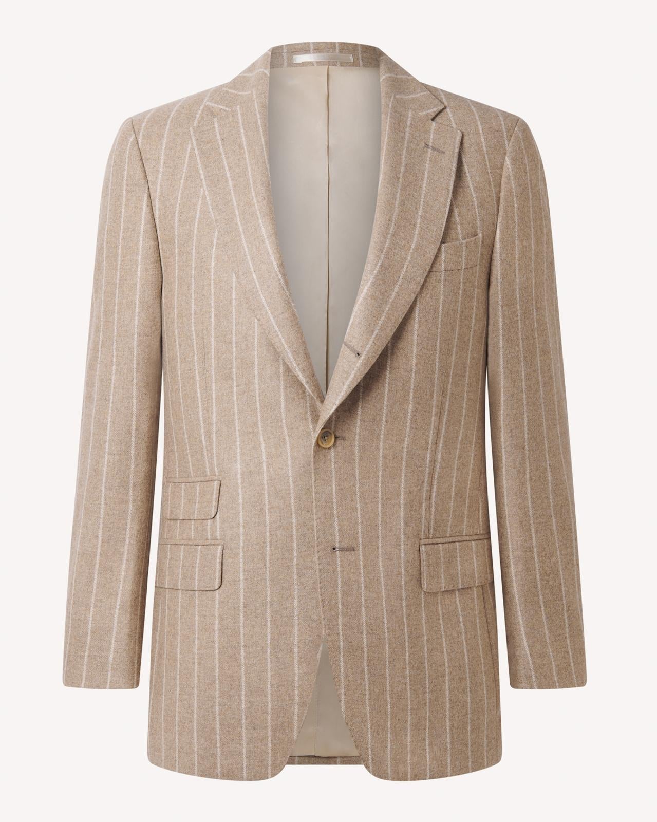 Chalk Stripe Cashmere Mix Suit Beige White-MALFORD OF LONDON SAVILE ROW MENSWEAR OUTLET