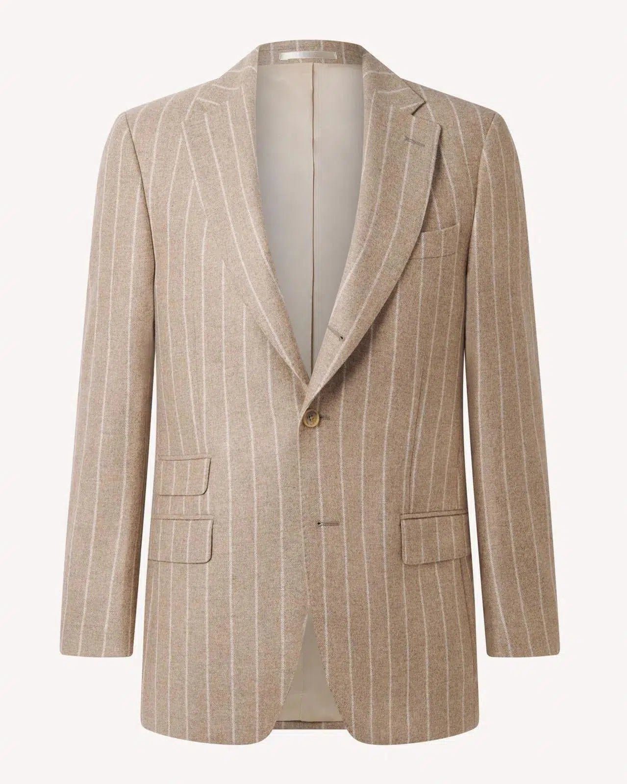 Chalk Stripe Cashmere Mix Suit Beige White-MALFORD OF LONDON SAVILE ROW MENSWEAR OUTLET