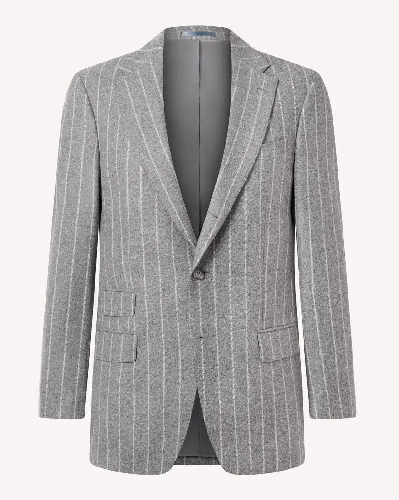 Chalk Stripe Cashmere Mix Suit Grey White-MALFORD OF LONDON SAVILE ROW MENSWEAR OUTLET