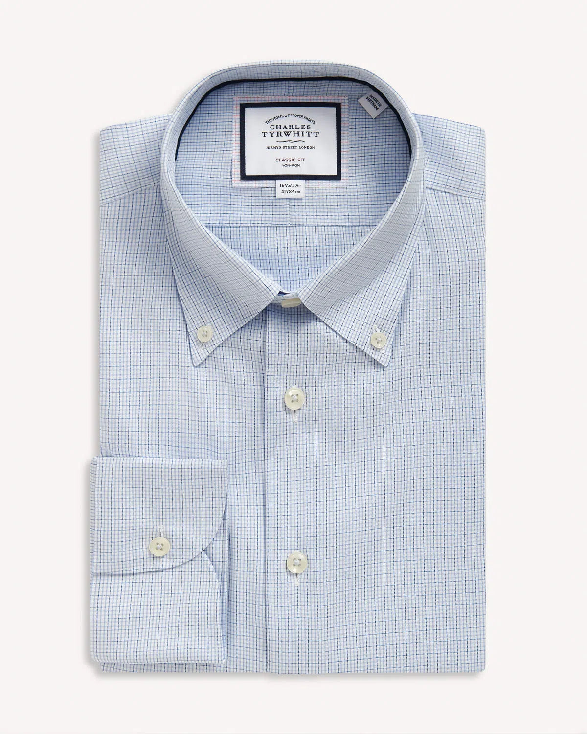 Charles Tyrwhitt BD Classic Fit Check Shirt Sky-MALFORD OF LONDON SAVILE ROW MENSWEAR OUTLET