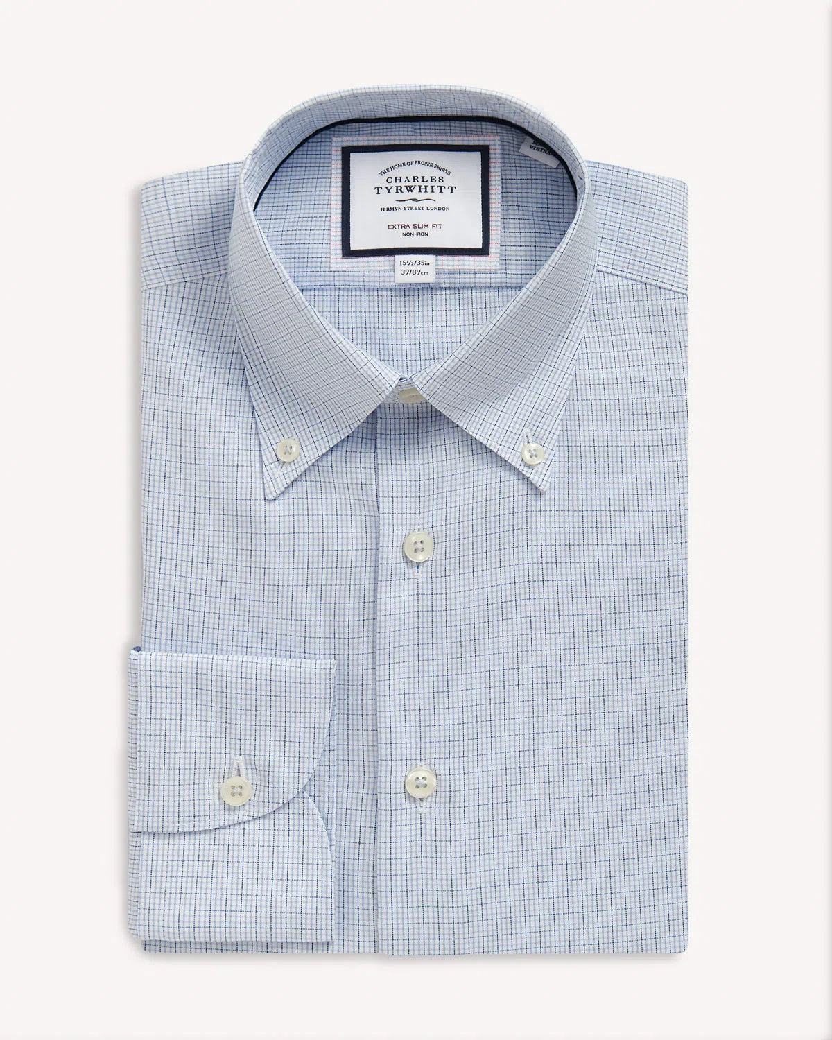 Charles Tyrwhitt BD Collar Extra Slim Fit Shirt Sky-MALFORD OF LONDON SAVILE ROW MENSWEAR OUTLET