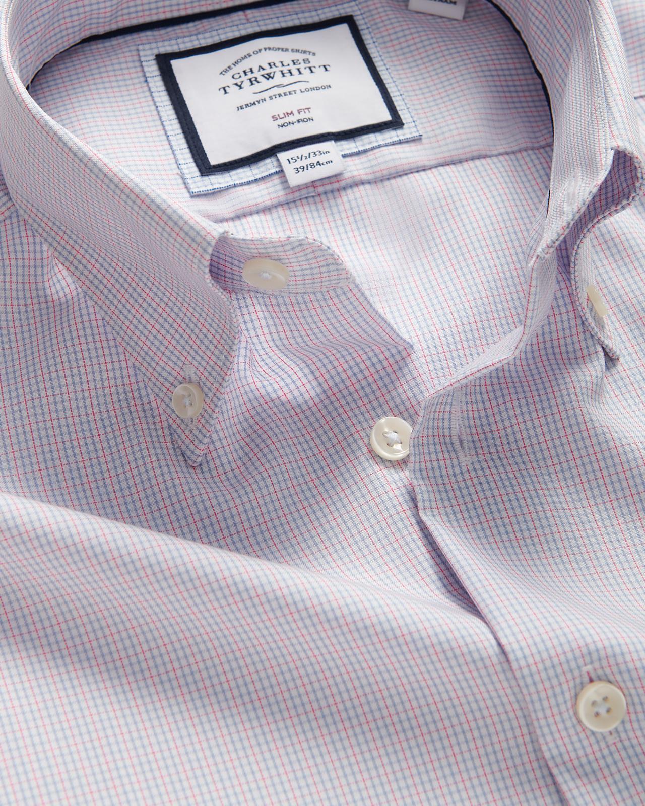 Charles Tyrwhitt BD Slim Fit Check Shirt Pink-MALFORD OF LONDON SAVILE ROW MENSWEAR OUTLET