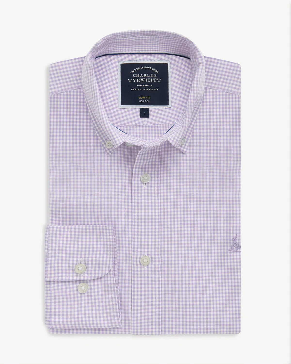 Charles Tyrwhitt BD Slim Fit Gingham Shirt Lilac-MALFORD OF LONDON SAVILE ROW MENSWEAR OUTLET