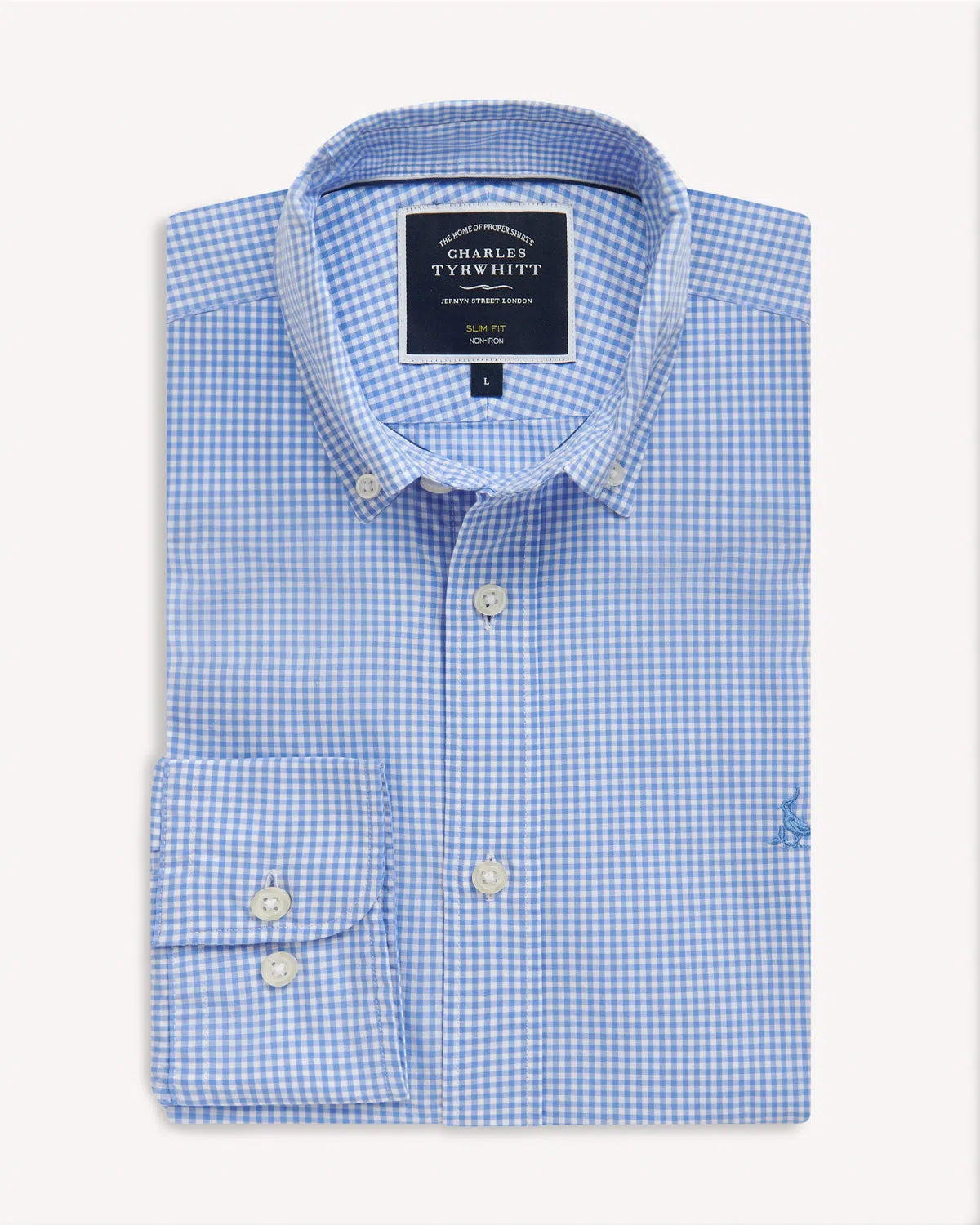 Charles Tyrwhitt BD Slim Fit Gingham Shirt Sky-MALFORD OF LONDON SAVILE ROW MENSWEAR OUTLET