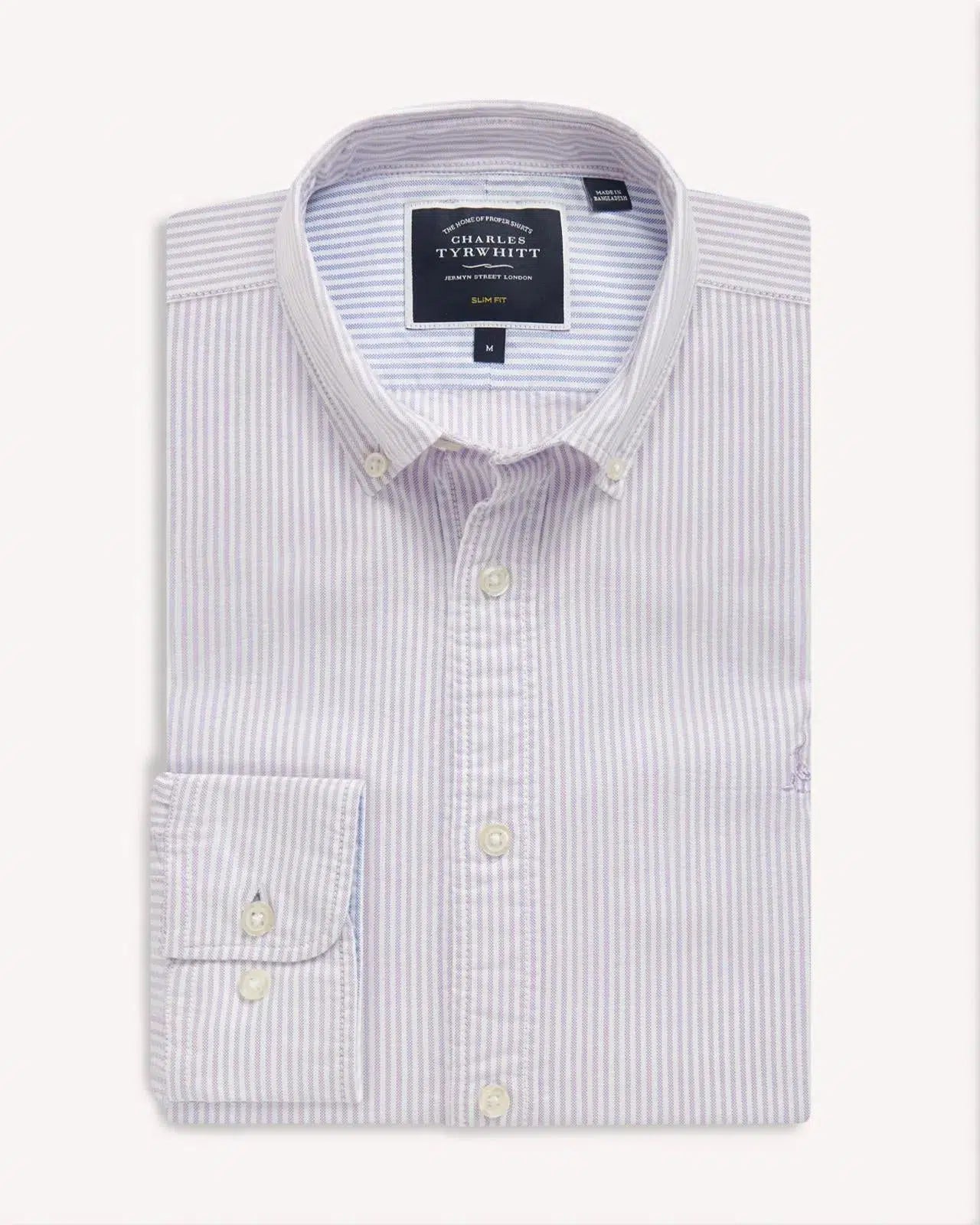 Charles Tyrwhitt BD Slim Fit Stripe Oxford Shirt Purple-MALFORD OF LONDON SAVILE ROW MENSWEAR OUTLET