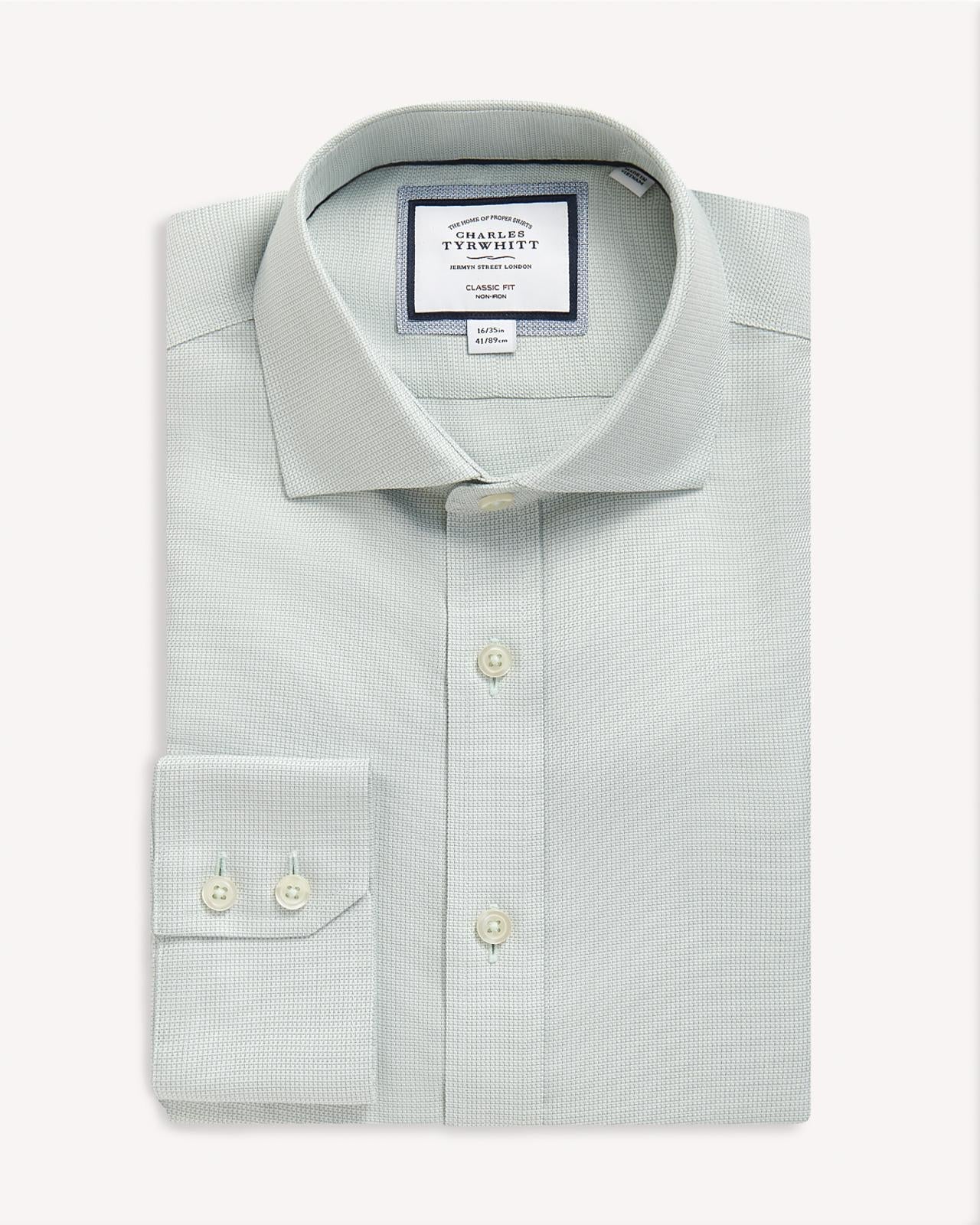 Charles Tyrwhitt Classic Fit Richmond Weave Shirt Green-MALFORD OF LONDON SAVILE ROW MENSWEAR OUTLET